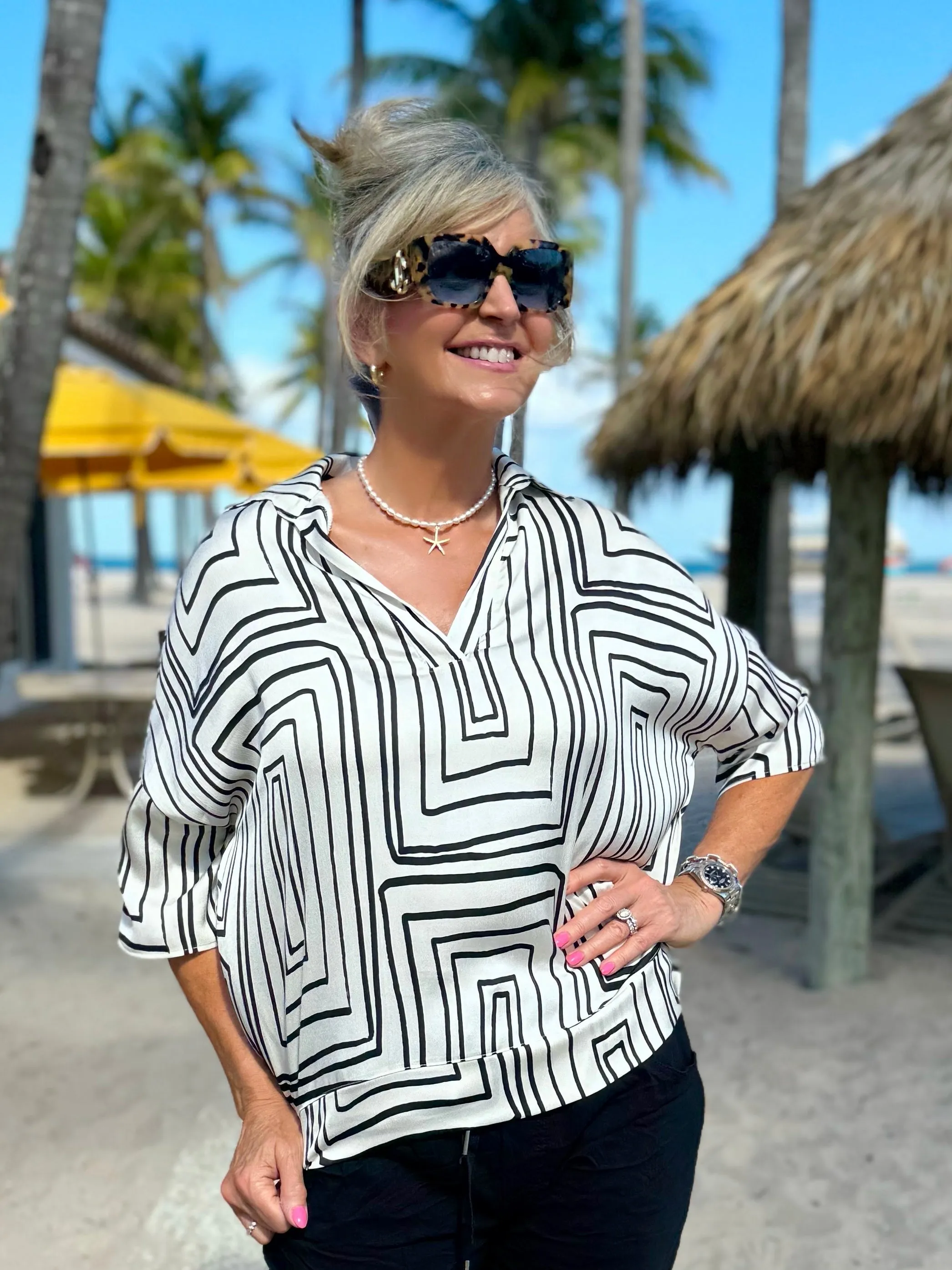 Geo Pattern Woven V-Neck Blouse | R866 sold by Artizan