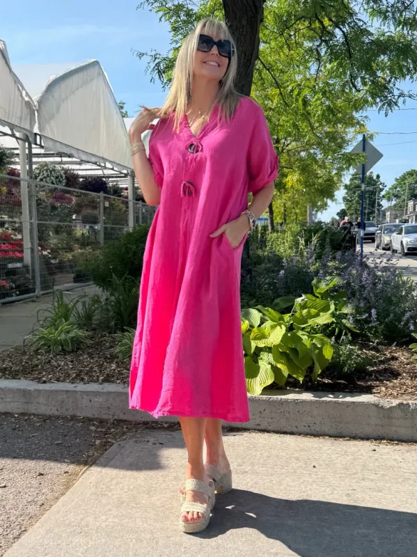 Italian Linen Coconut Button Dress | D673 sold by Artizan