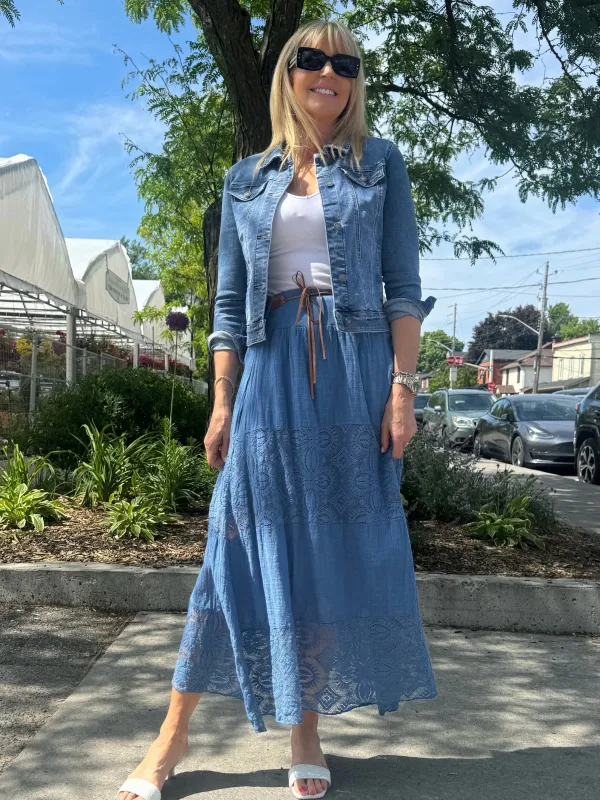 Boho Italian Maxi Skirt With Lace | SK633 sold by Artizan