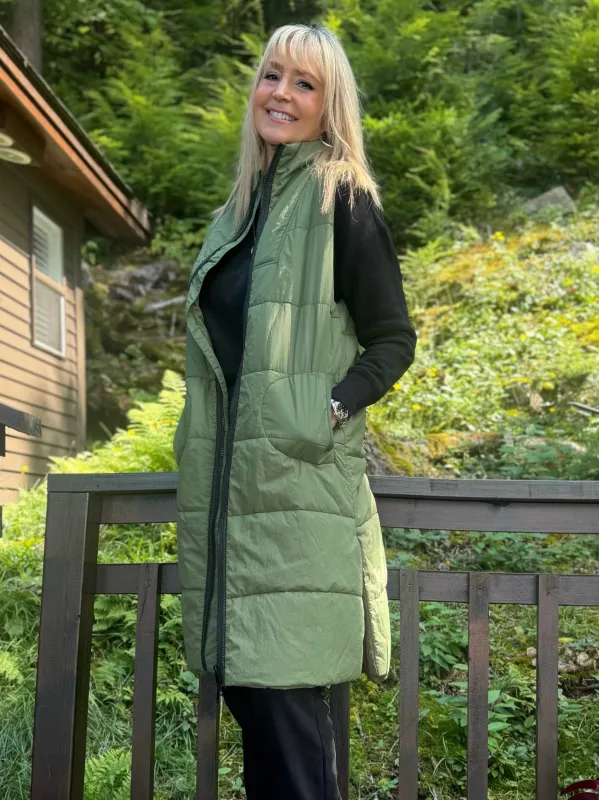 Fashionable Long Puffer Vest | V205 sold by Artizan