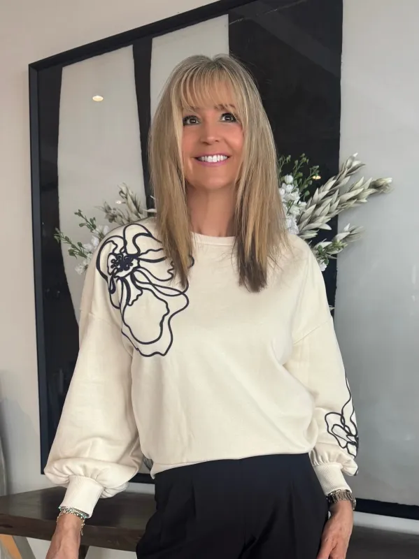 French Terry Embroidery Crew Neck Top | T239 sold by Artizan