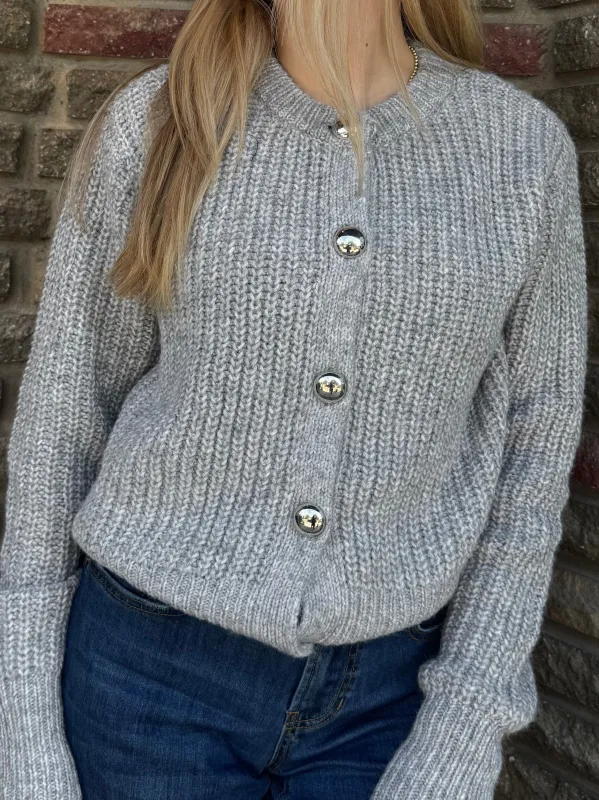 Knit Cardi With Silver Button Details | C212 sold by Artizan
