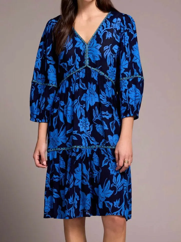 Printed Embroidered V-Neck Dress | D200 sold by Artizan