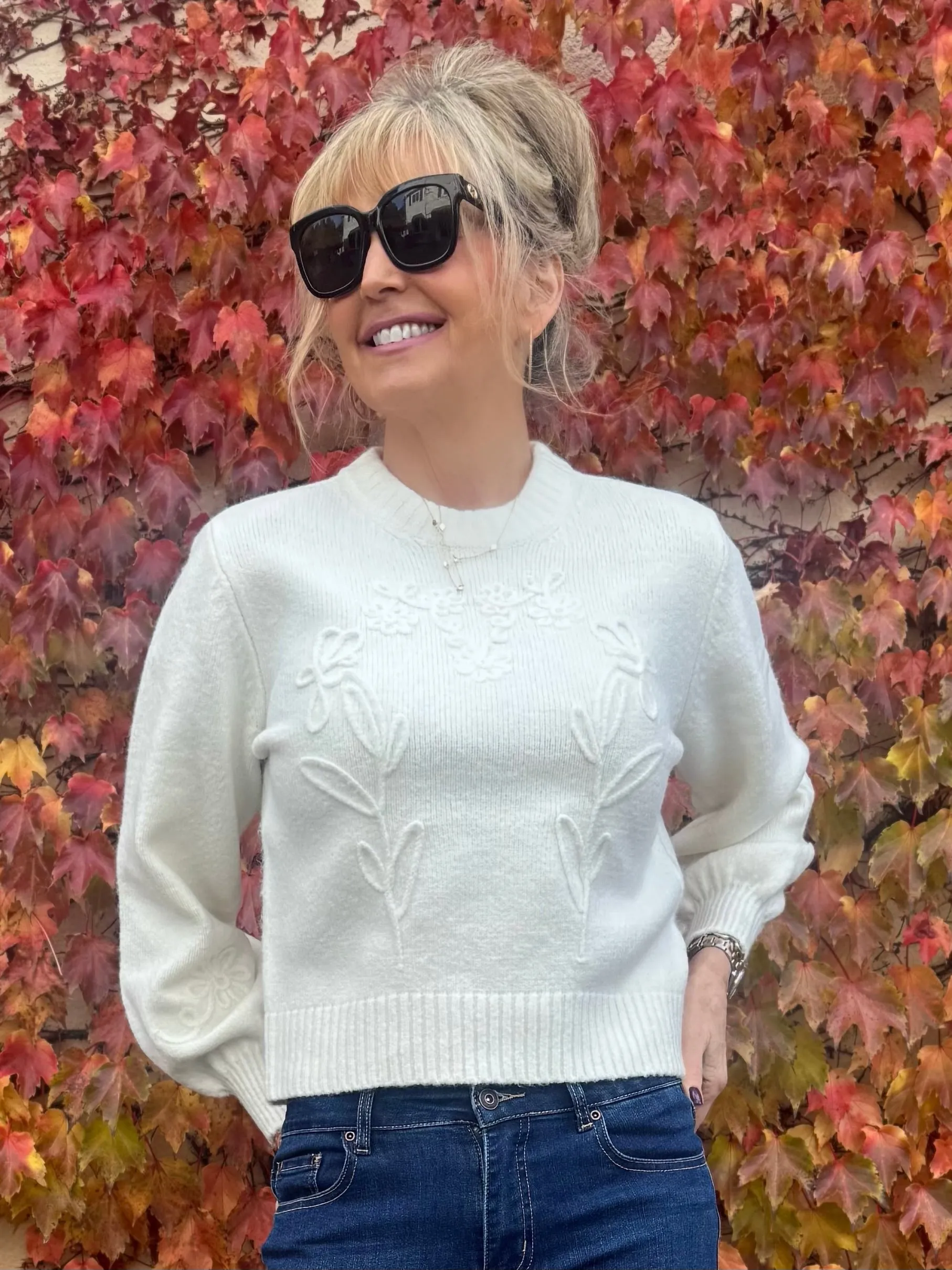 Floral Textured Crew Neck Sweater | SW249 sold by Artizan product image thumbnail 2