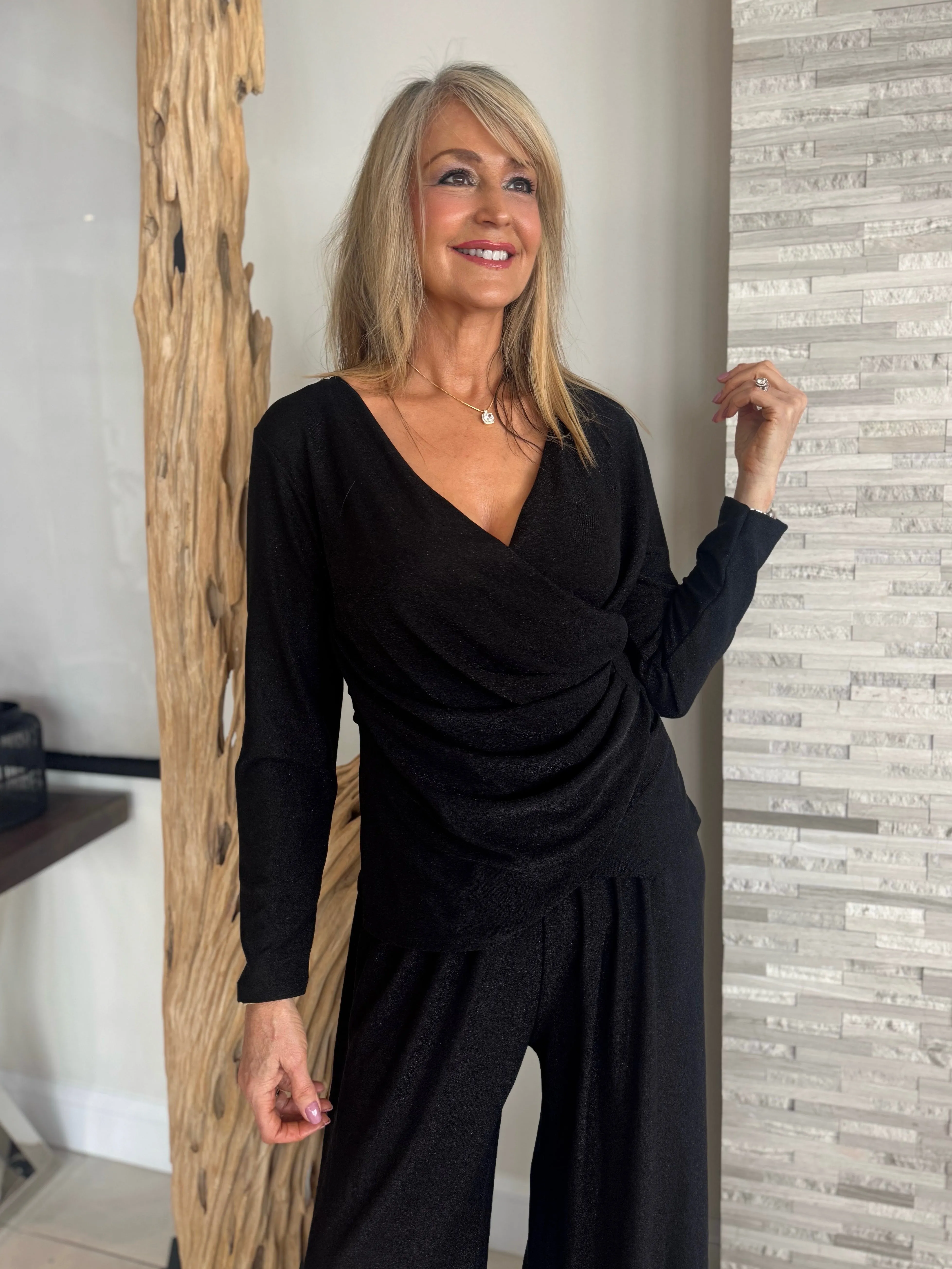 Italian Tummy Flattening Faux Wrap Sparkle Top | T266 sold by Artizan