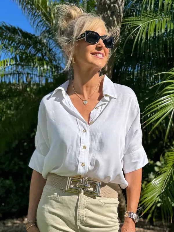 Elbow Sleeve Button Front Blouse | T283 made by Tribal