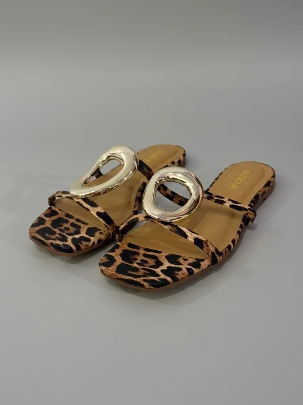 Gold Detail Leopard Print Sandal | SA207 sold by Artizan