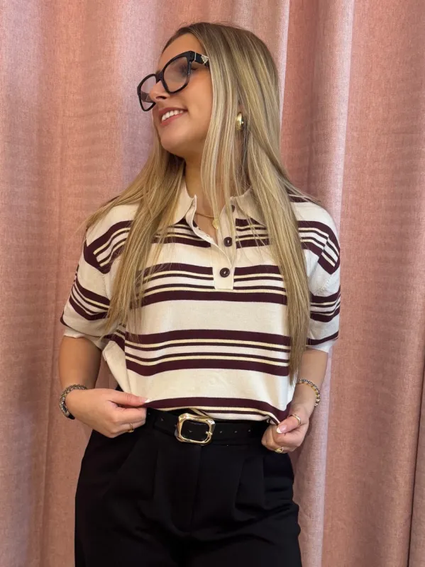 Super Soft Striped Top With Collared | T319 made by RD Style