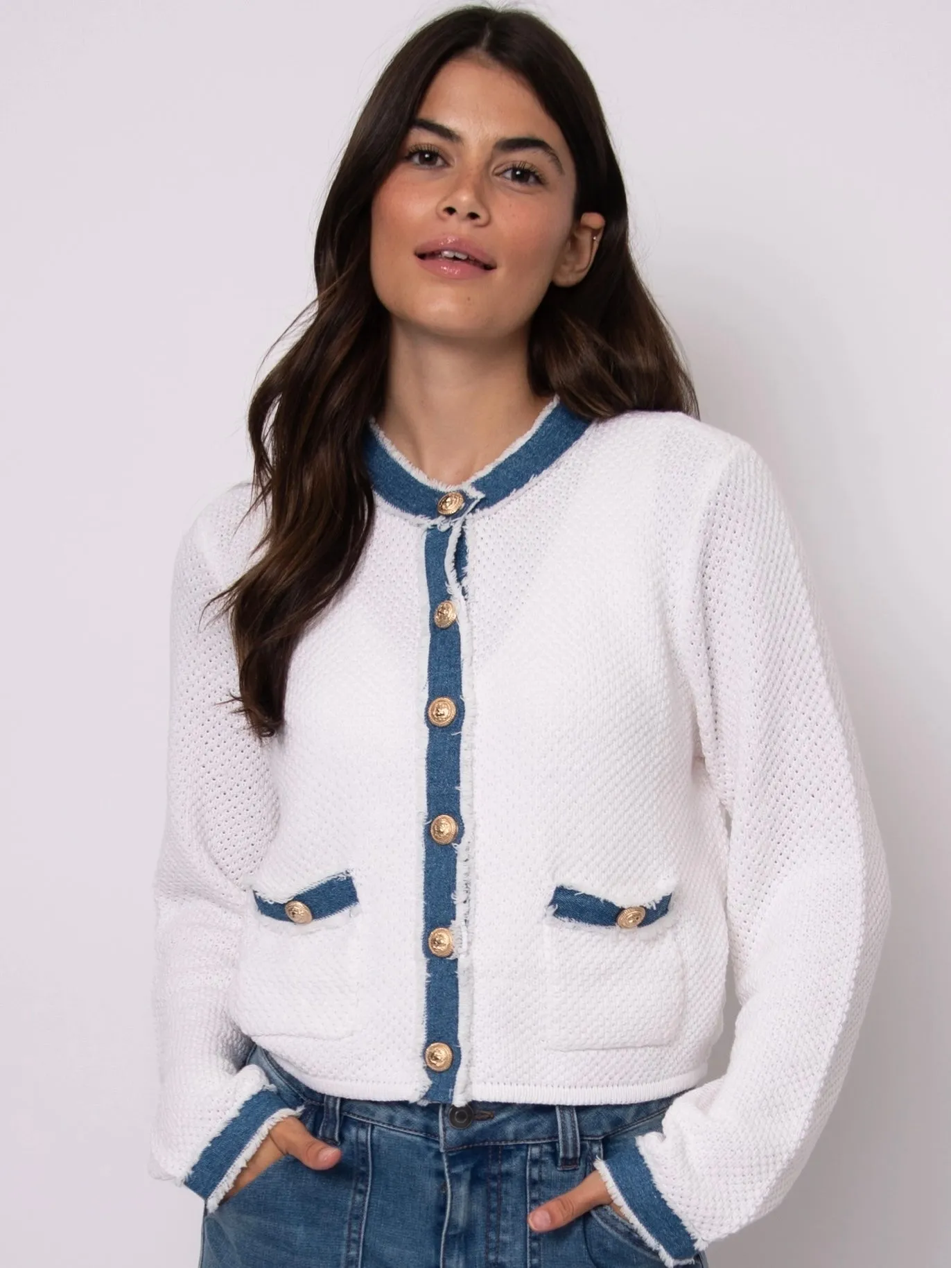 Contrast With Denim Detail Jacket | JK242 sold by Artizan