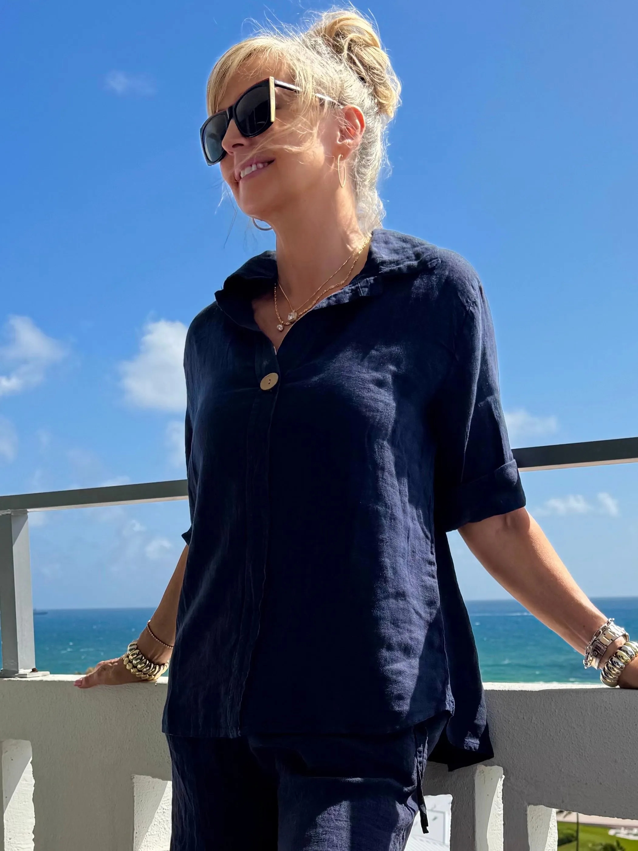 100% Linen One Button Detail Top | T314 sold by Artizan product image thumbnail 2