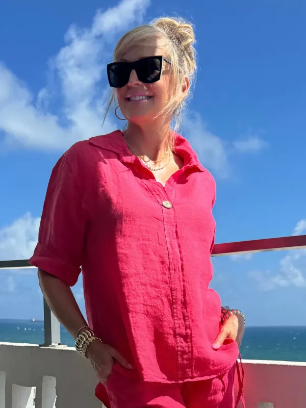 100% Linen One Button Detail Top | T314 made by Artizan