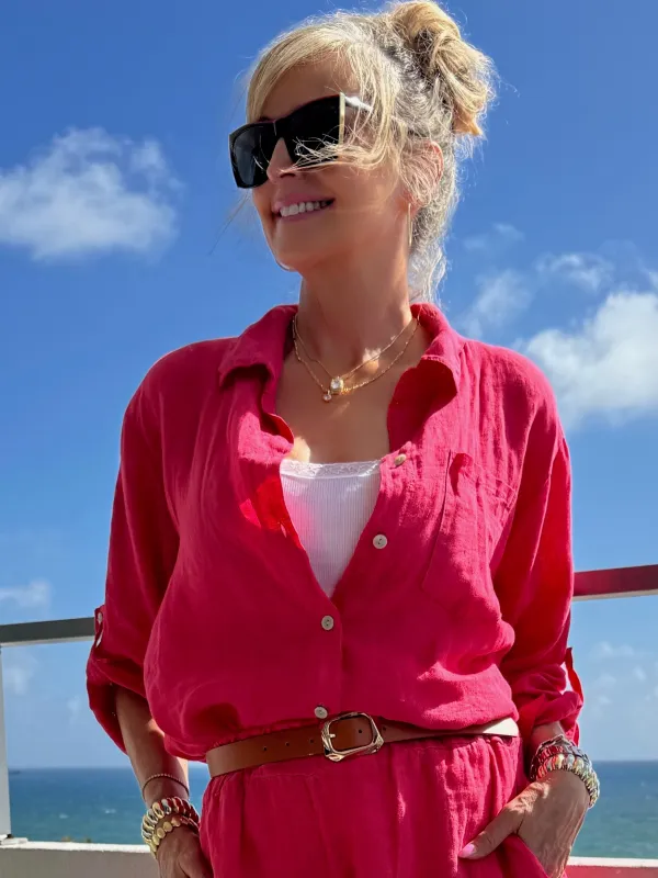 100% Linen Button-Up Collared Top | T312 made by Artizan