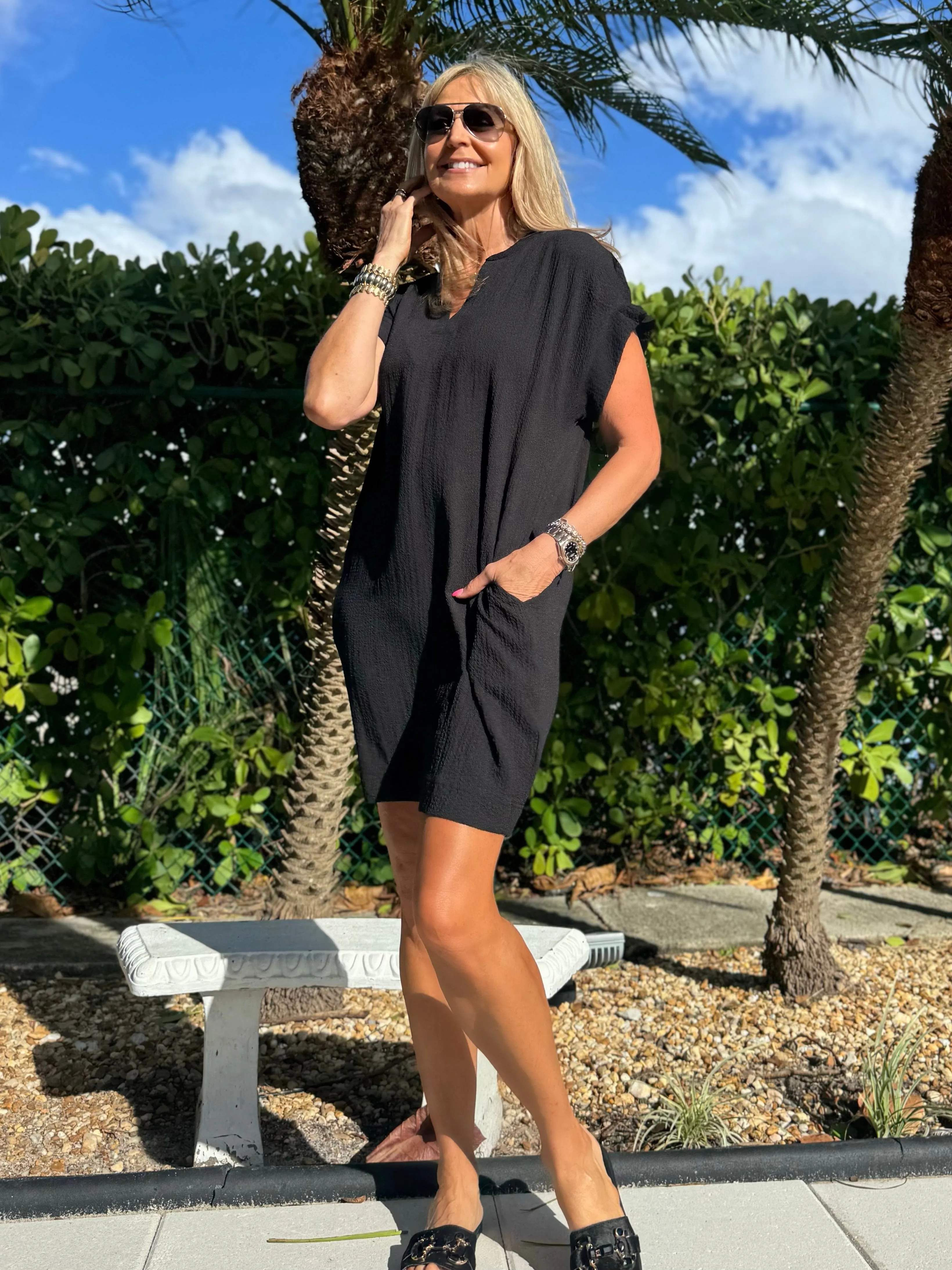 Textured Short Sleeve Shift Dress | D241 sold by Artizan