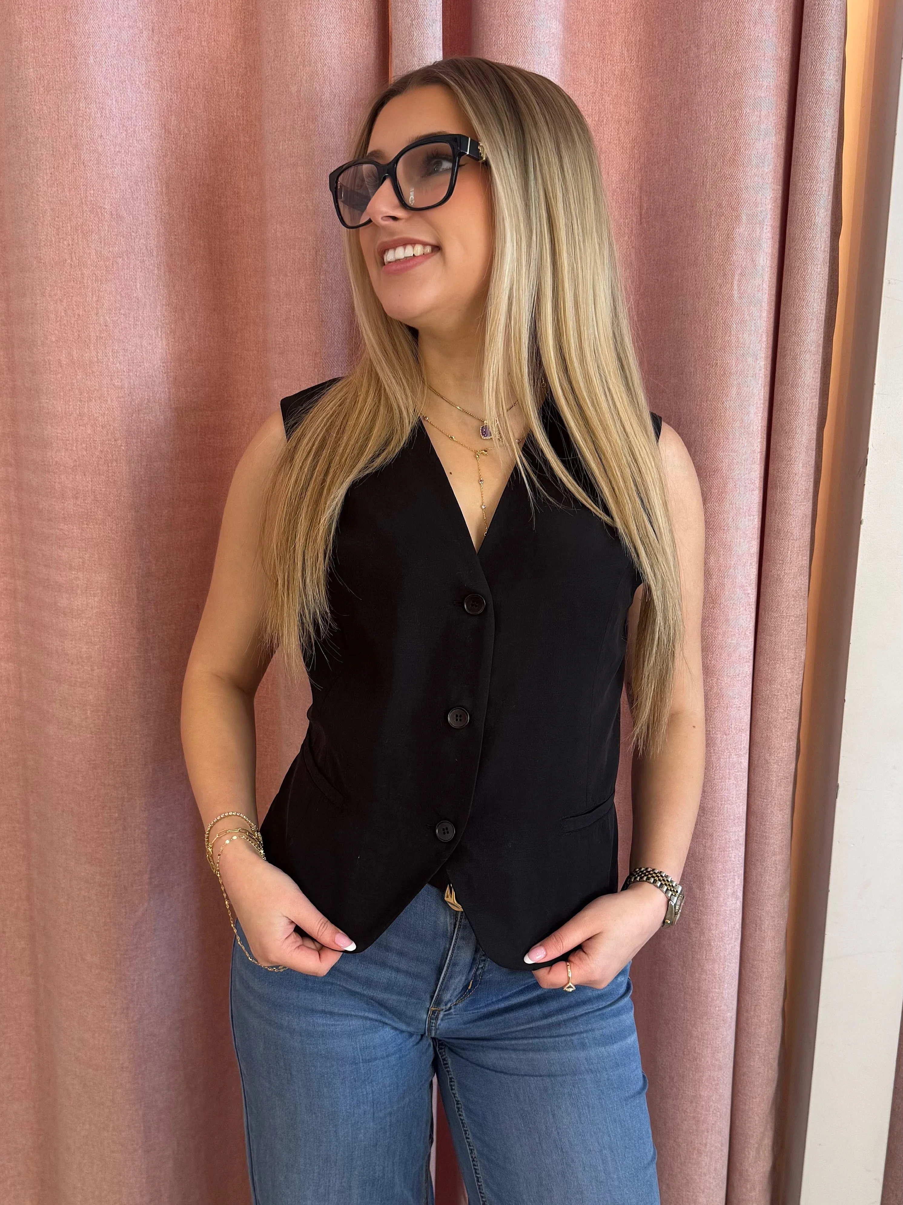 Classic Black Vest With Open Back | V211 sold by Artizan