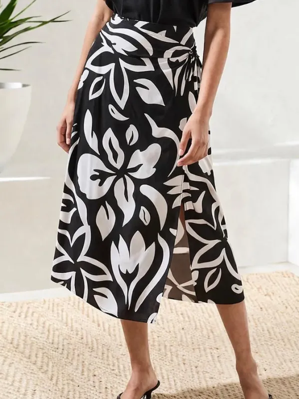 Printed Wrap-Front Pull-On Midi Skirt | SK224 made by Tribal