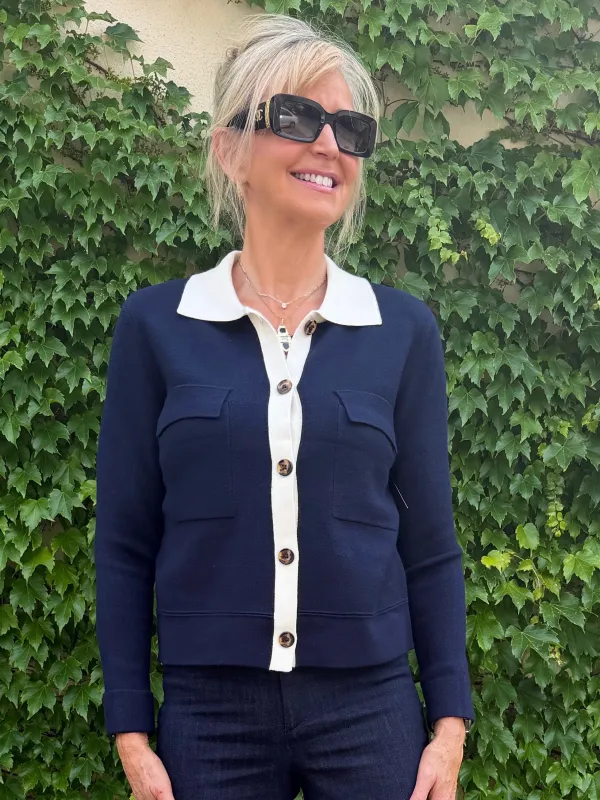 Knit Long Sleeve Button-Front Collared Cardigan | C230 made by Tribal
