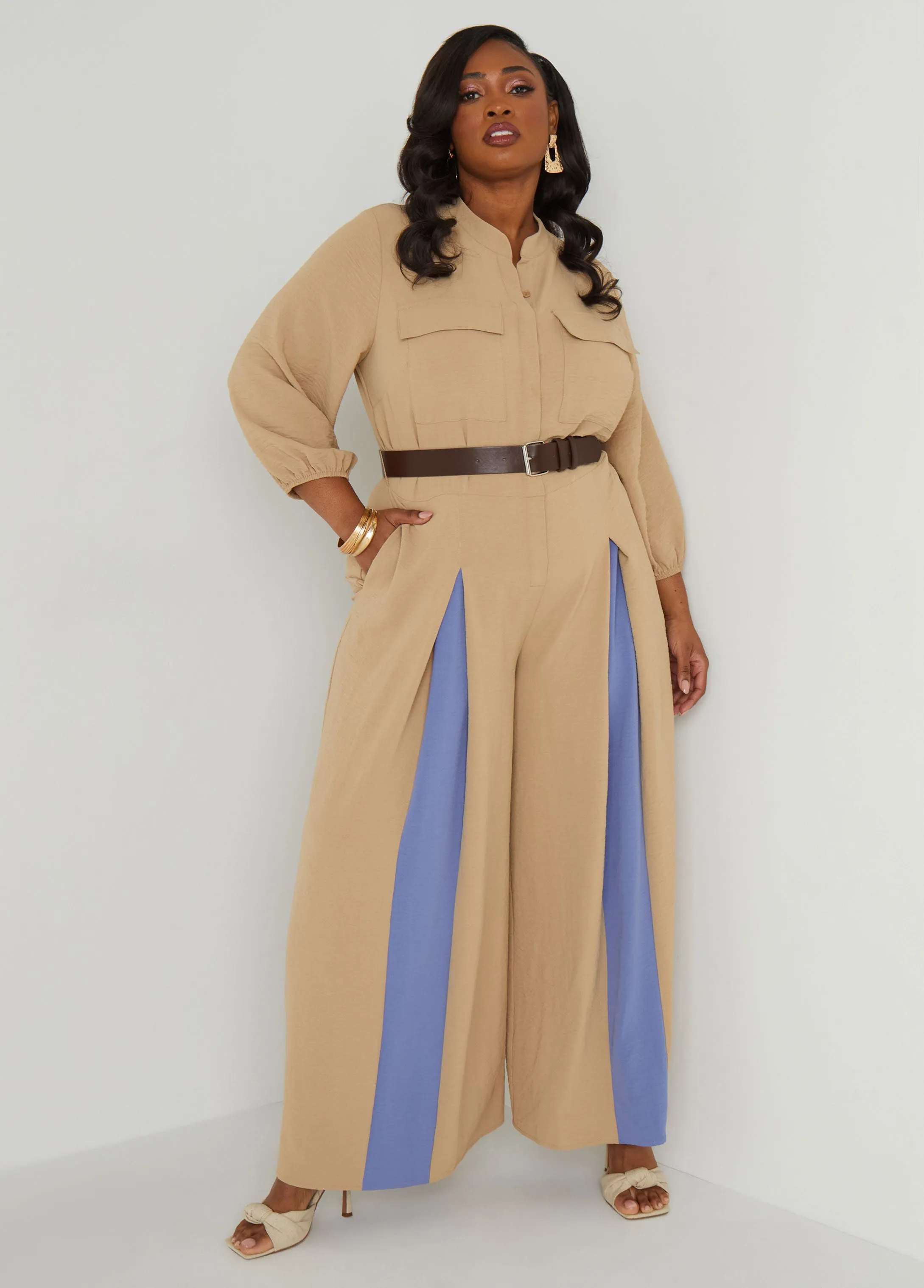 Two Tone Pleated Jumpsuit sold by Ashley Stewart product image thumbnail 5