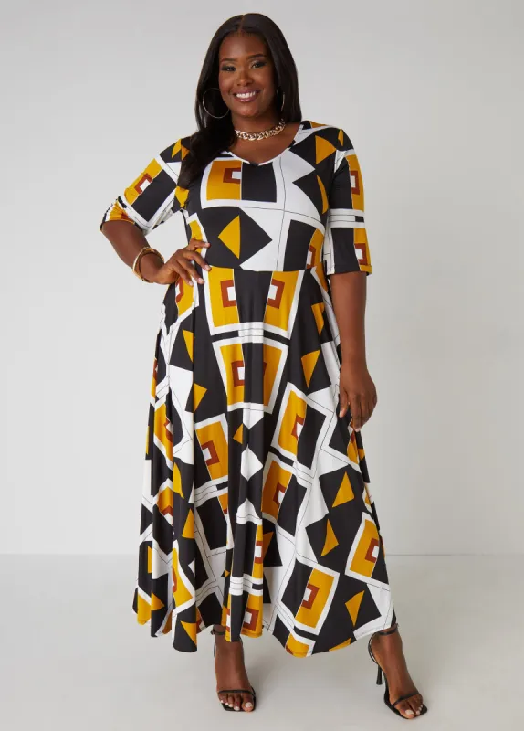Geo Print A Line Maxi Dress sold by Ashley Stewart