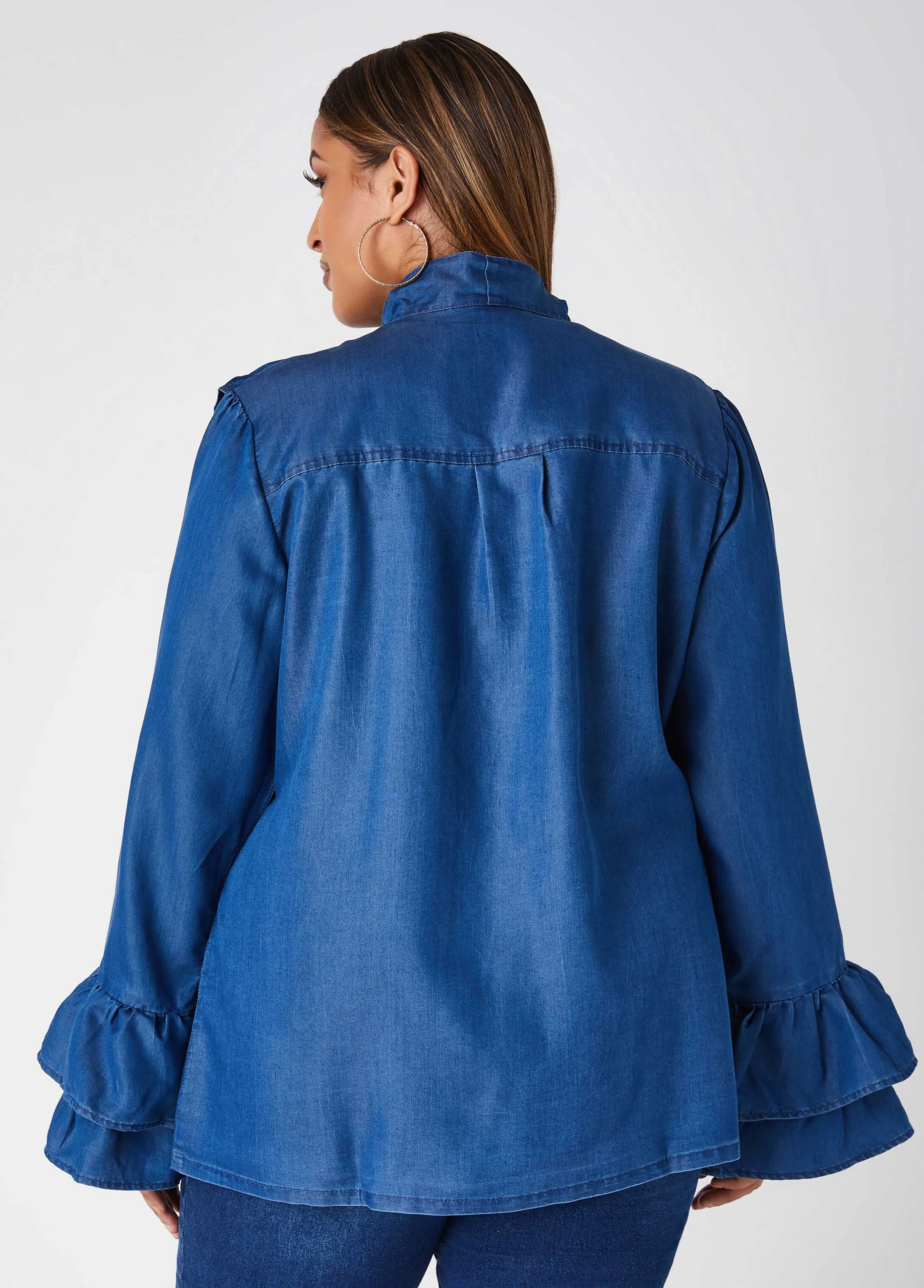 Ruffled Denim Shirt sold by Ashley Stewart product image thumbnail 2