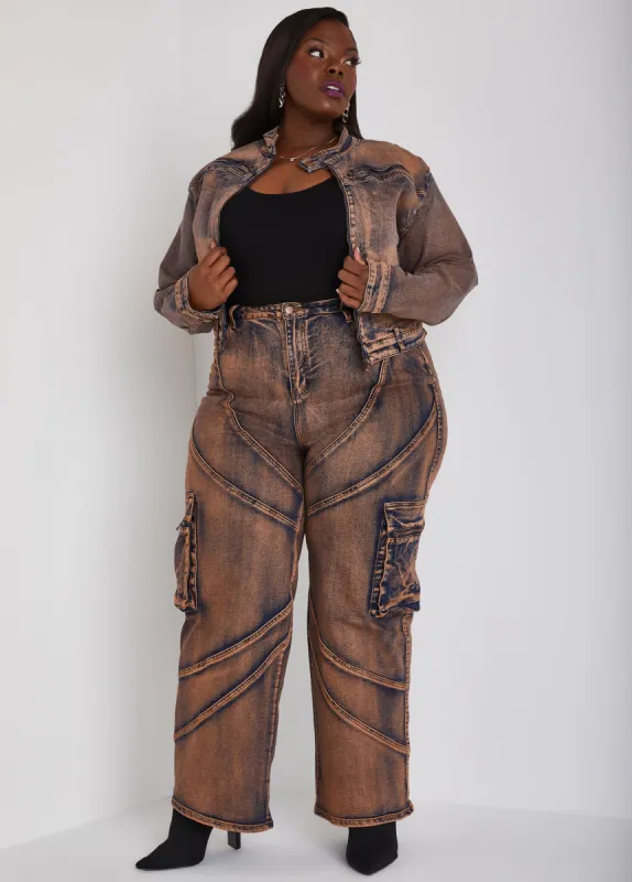 High Rise Acid Wash Cargo Jeans sold by Ashley Stewart