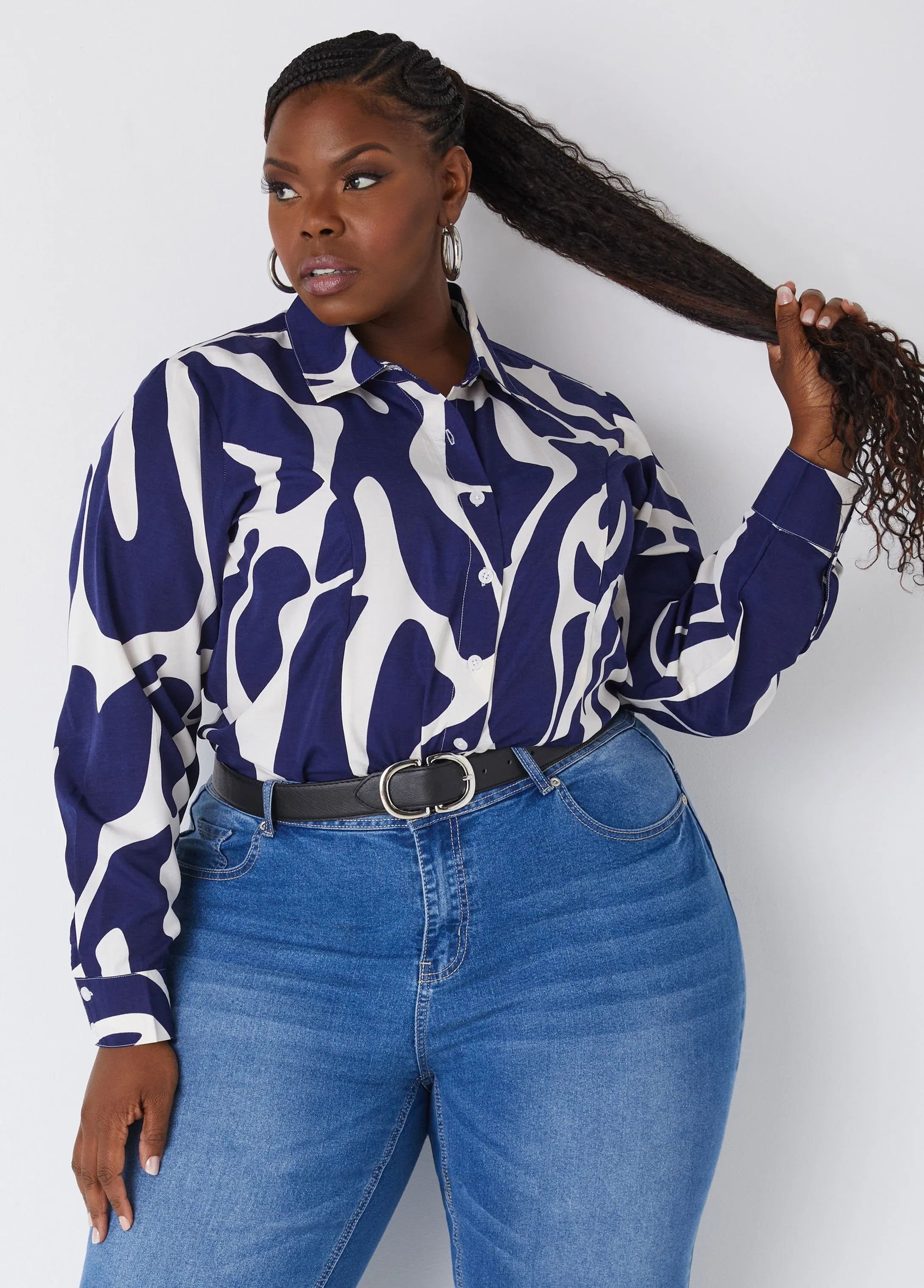 Printed Cotton Blend Shirt sold by Ashley Stewart