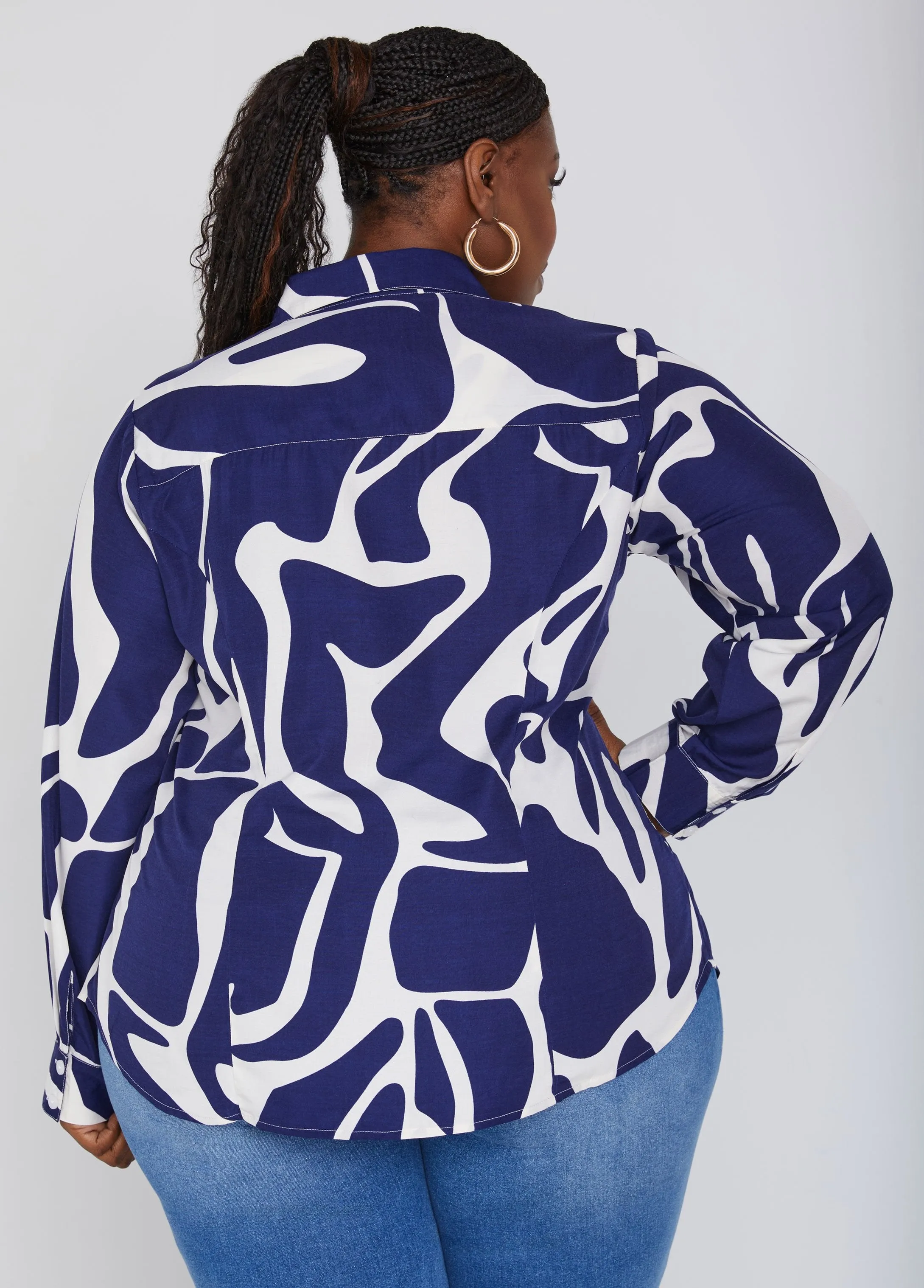 Printed Cotton Blend Shirt sold by Ashley Stewart product image thumbnail 2