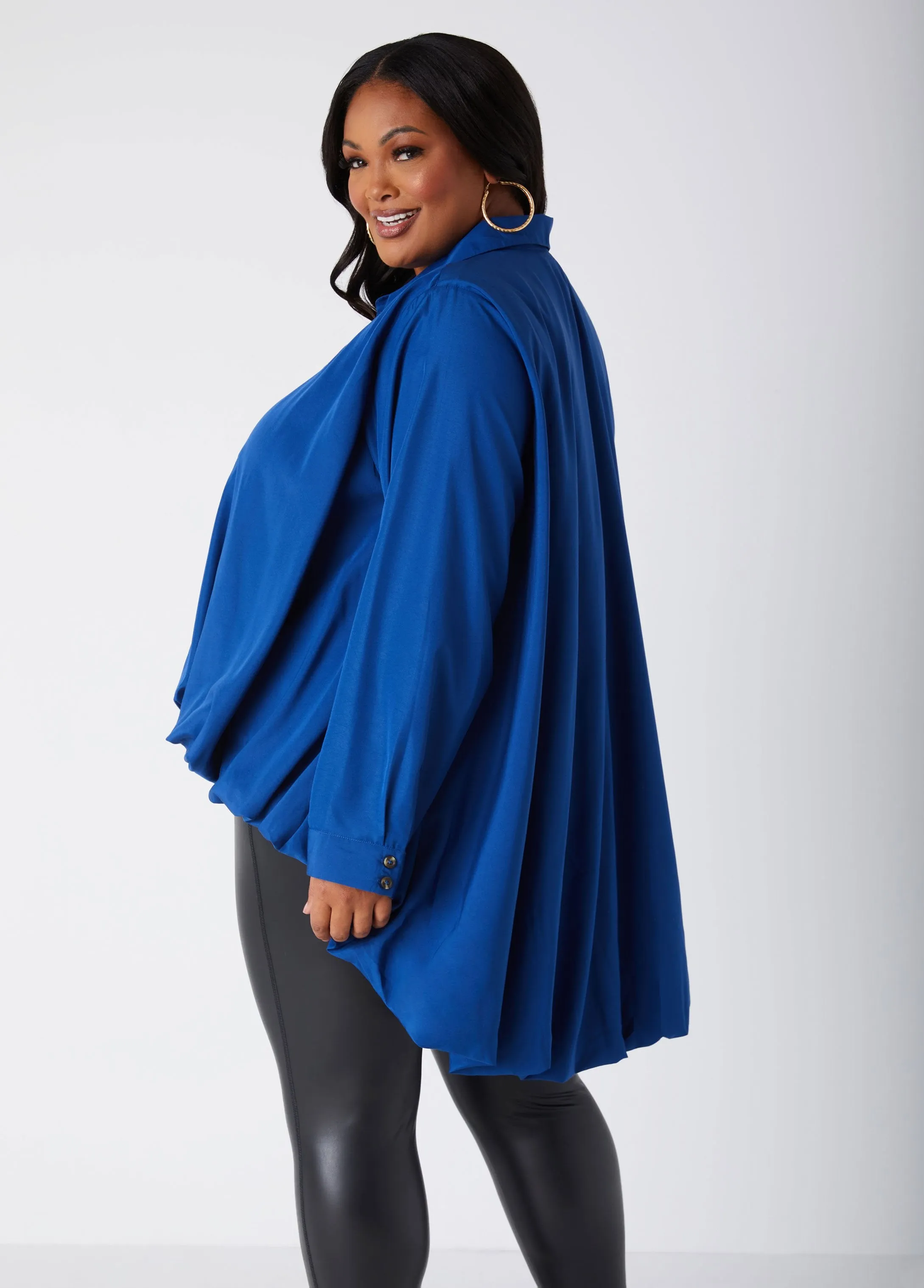 Bubble Effect Poplin Hi Low Shirt sold by Ashley Stewart product image thumbnail 2