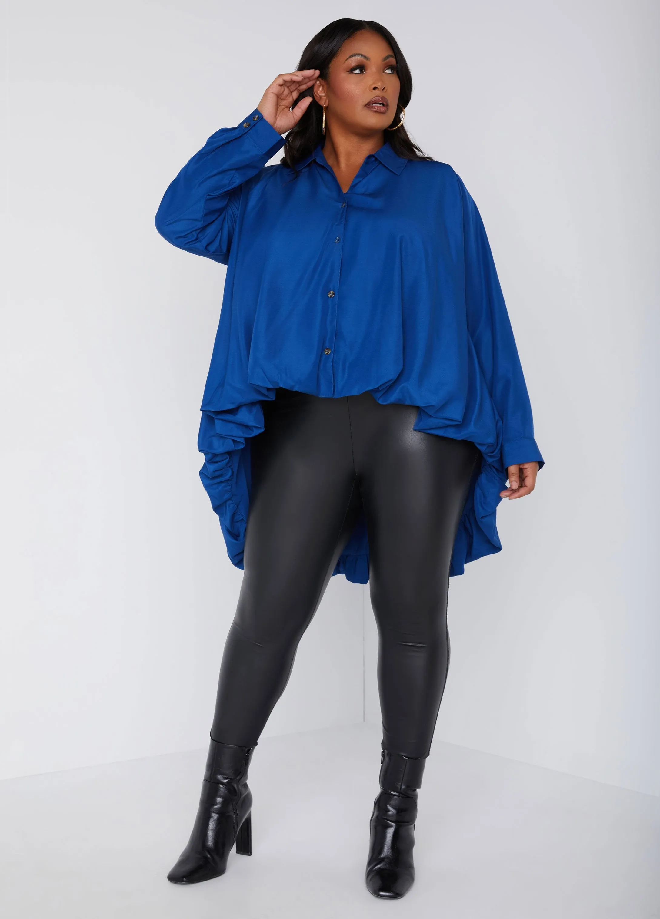 Bubble Effect Poplin Hi Low Shirt sold by Ashley Stewart product image thumbnail 3