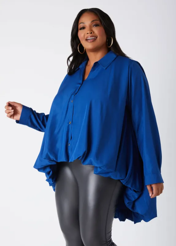 Bubble Effect Poplin Hi Low Shirt sold by Ashley Stewart