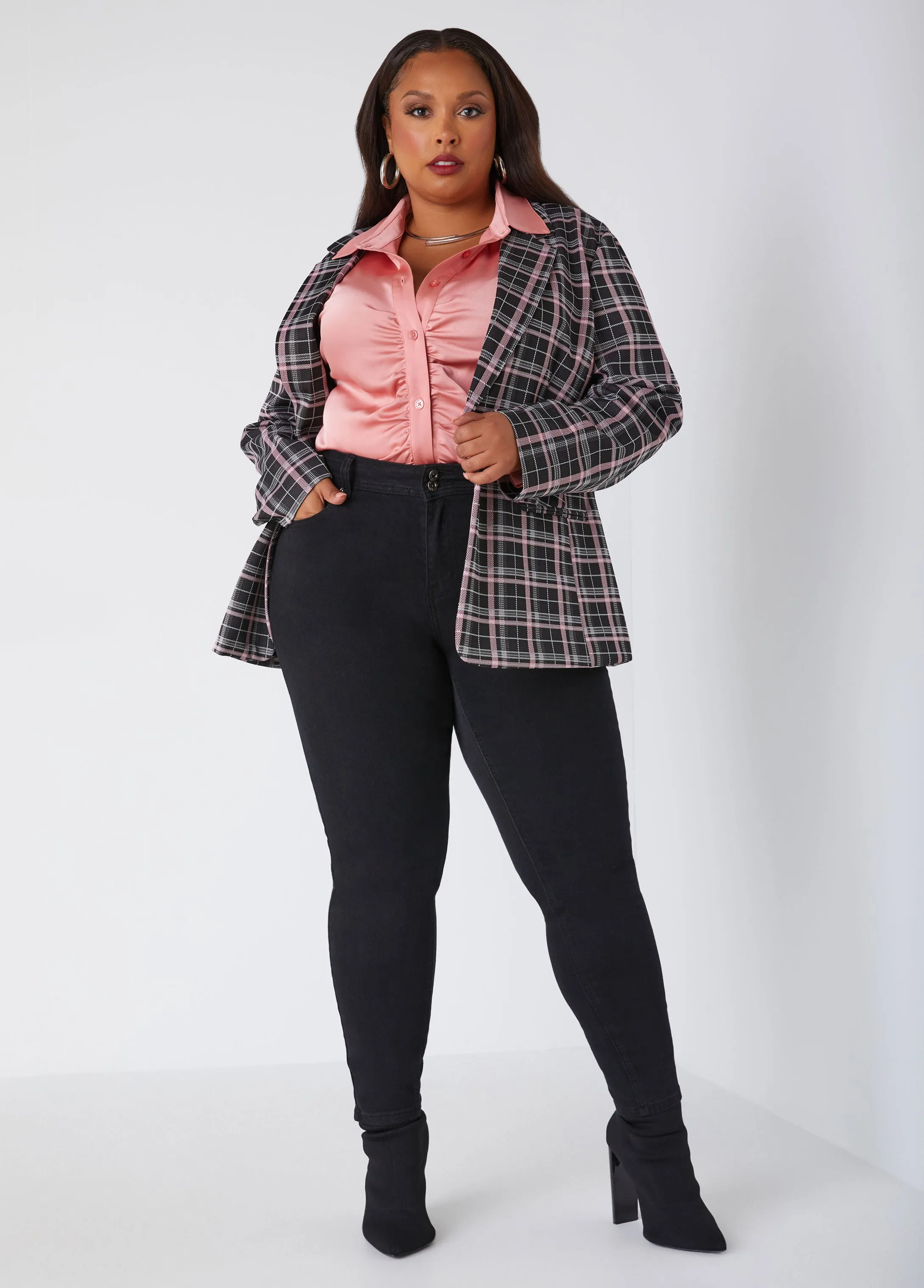 Plaid Knit Blazer sold by Ashley Stewart product image thumbnail 4