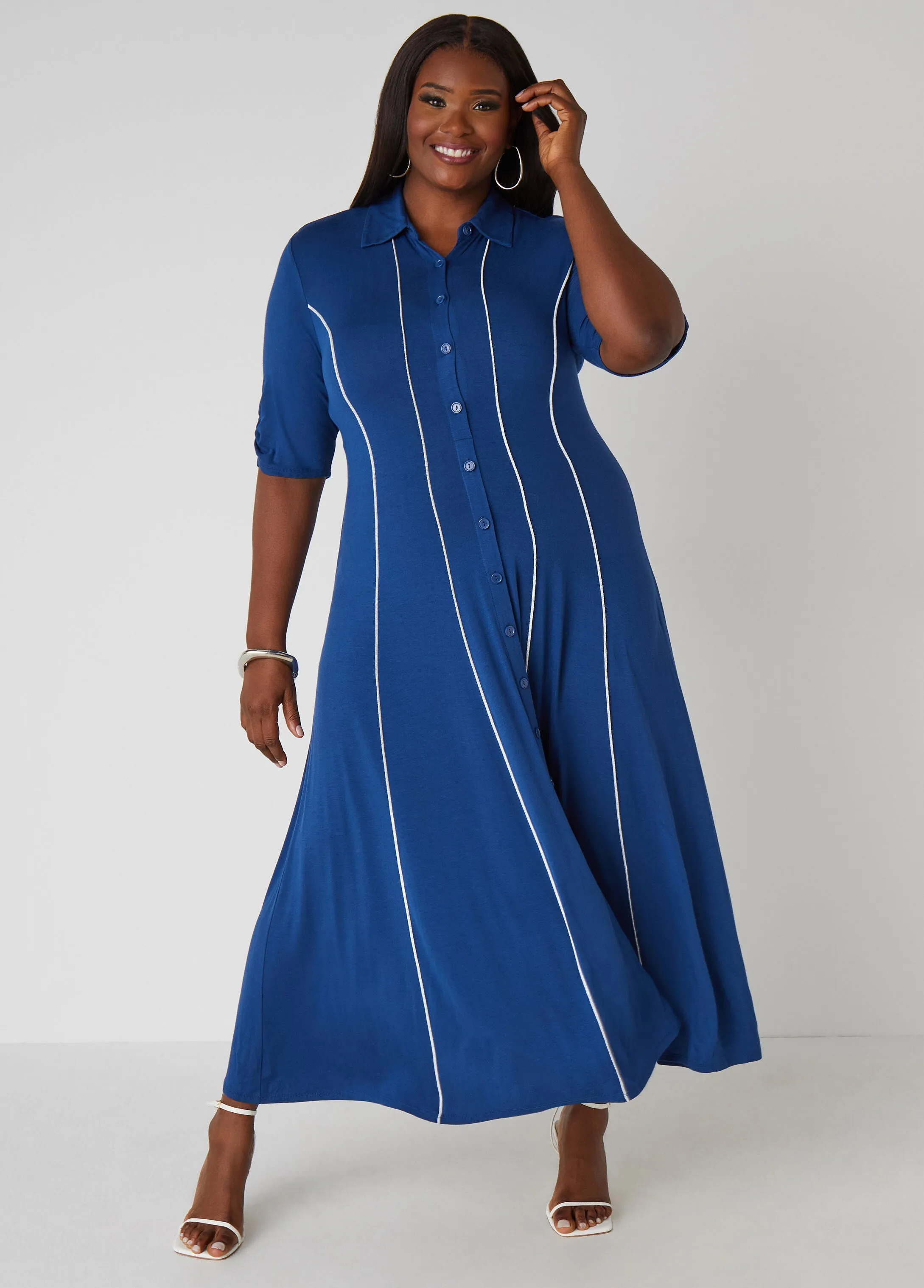 Seamed A Line Maxi Shirtdress sold by Ashley Stewart product image thumbnail 5