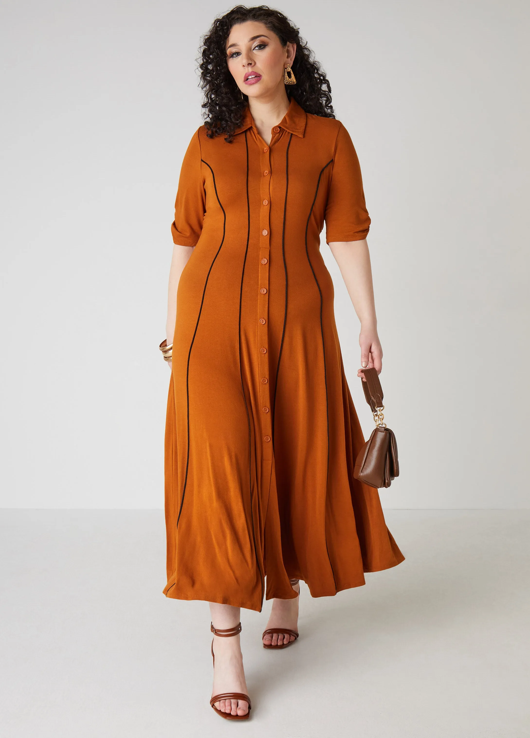 Seamed A Line Maxi Shirtdress sold by Ashley Stewart product image thumbnail 4