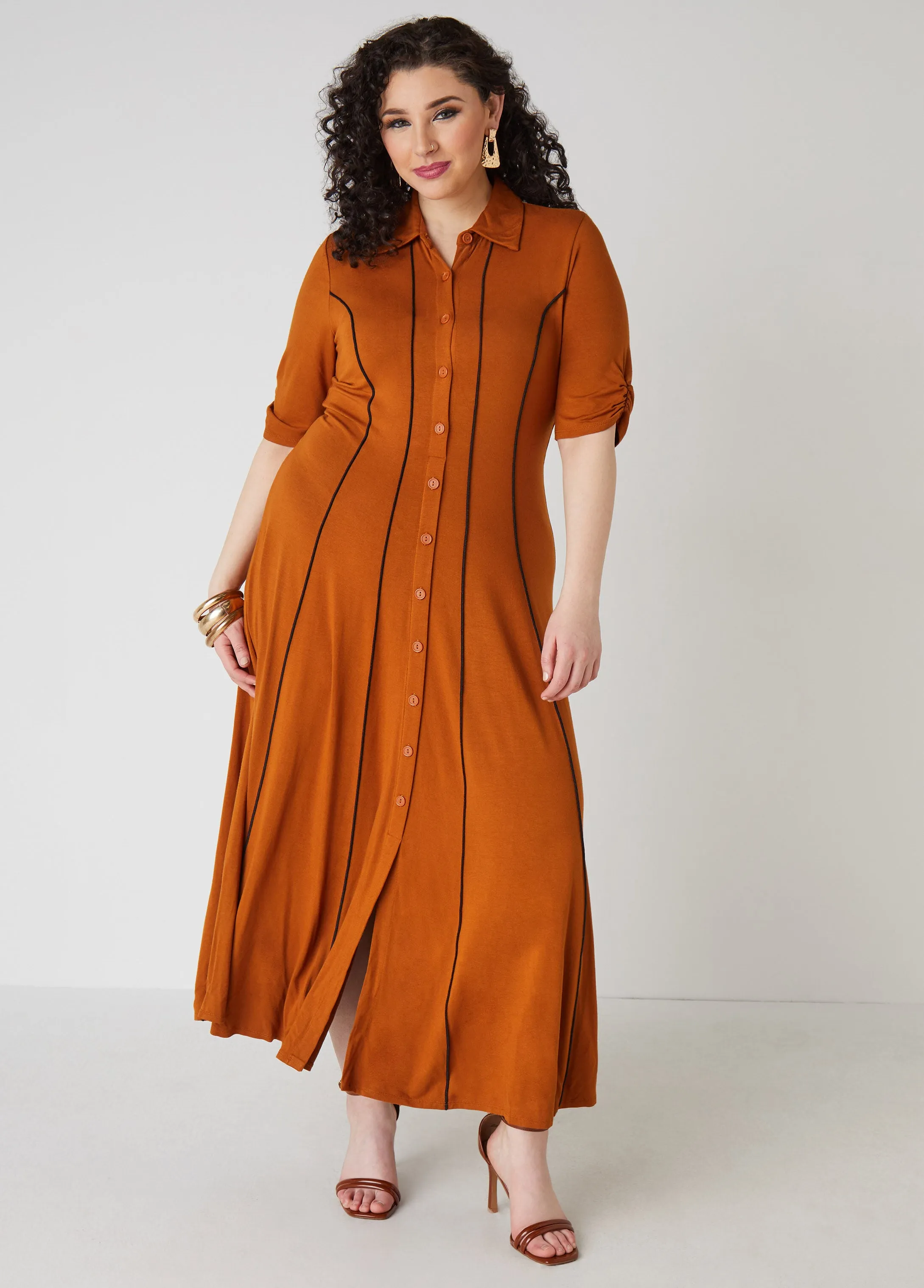 Seamed A Line Maxi Shirtdress sold by Ashley Stewart