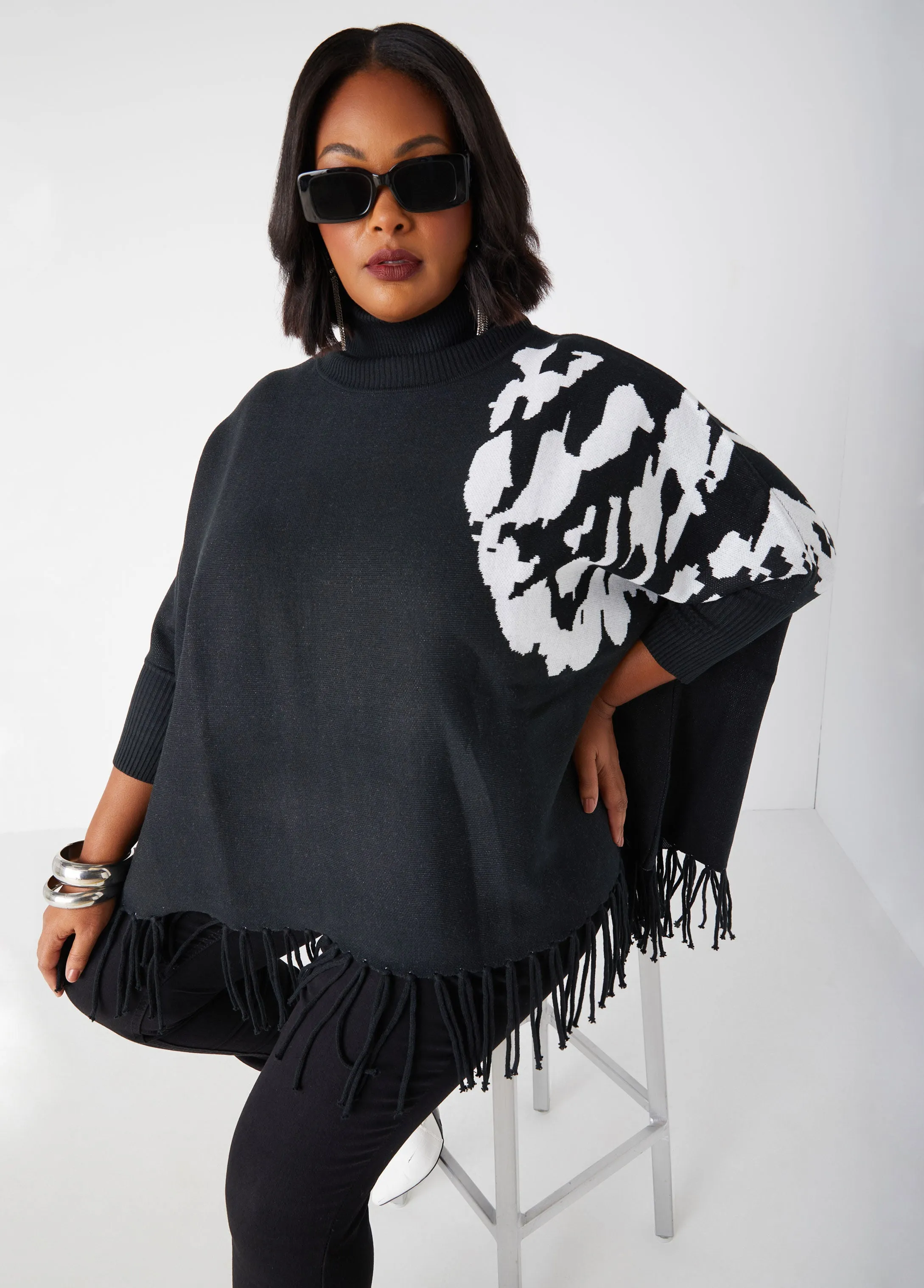 Jacquard Turtleneck Poncho sold by Ashley Stewart product image thumbnail 3