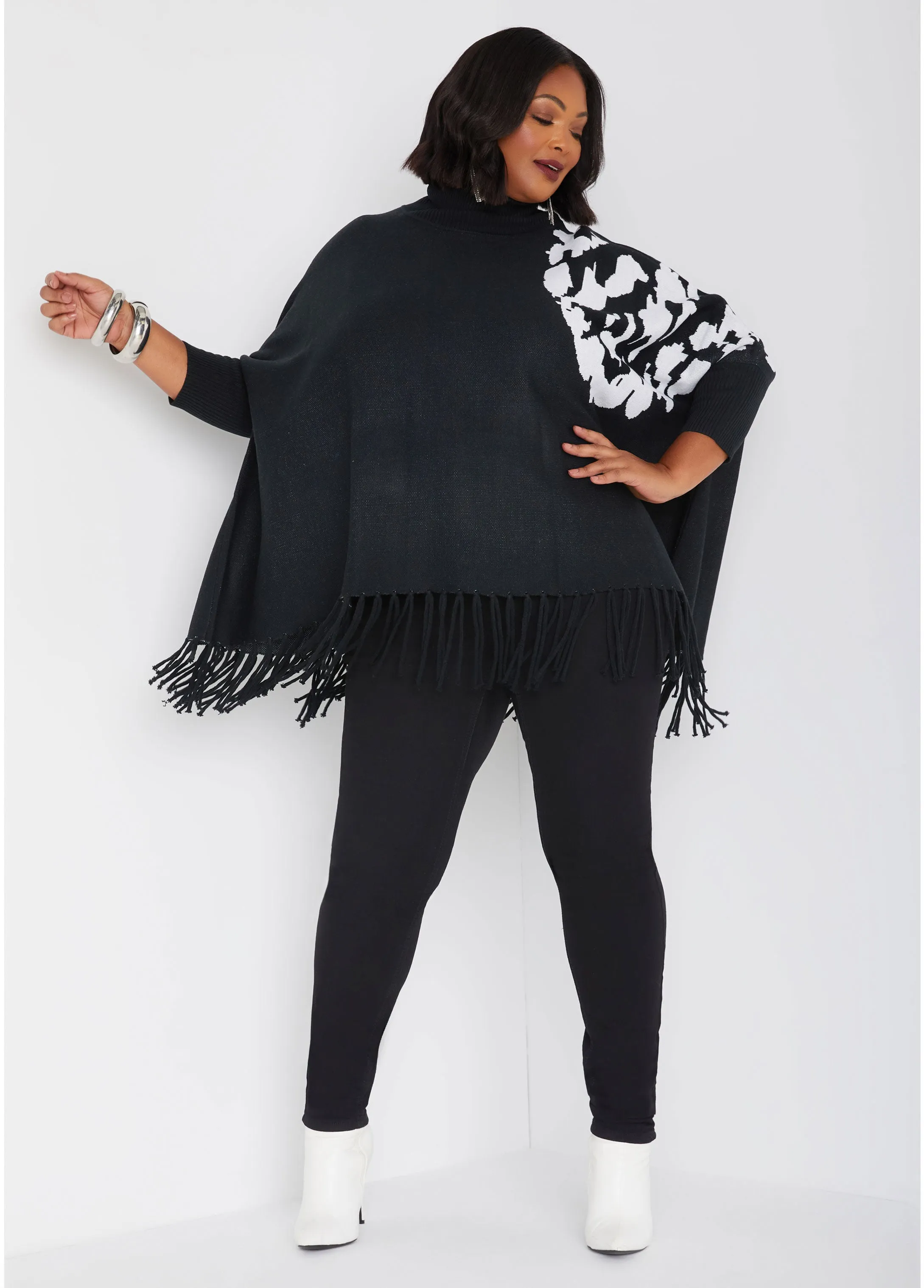 Jacquard Turtleneck Poncho sold by Ashley Stewart product image thumbnail 4