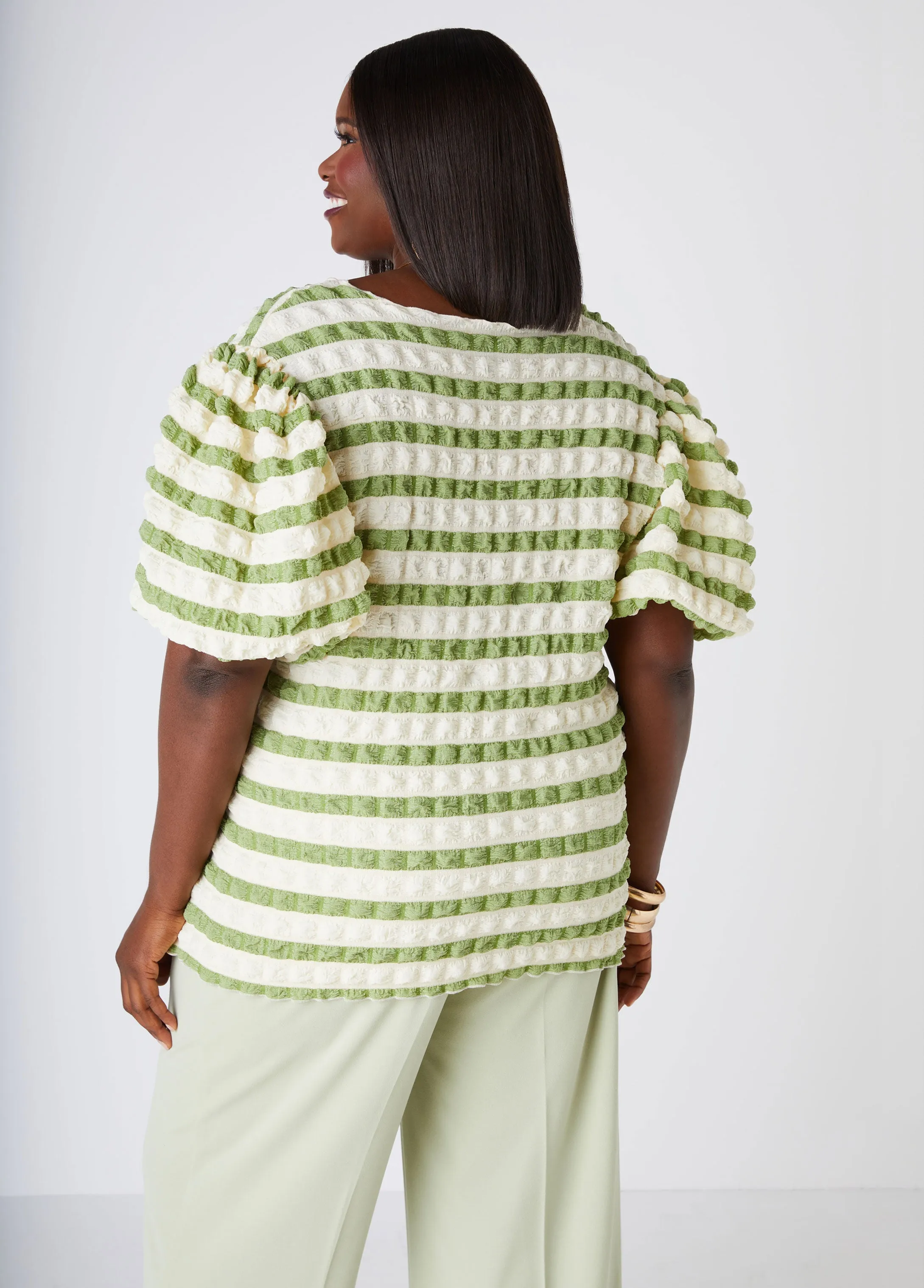 Striped Puff Effect Top sold by Ashley Stewart product image thumbnail 2