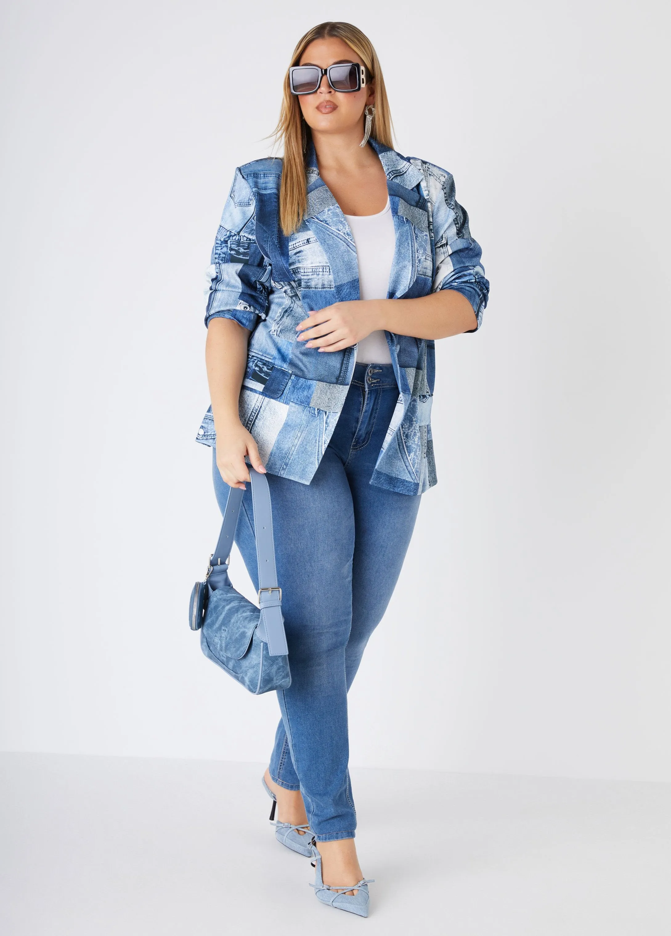 Button Front Denim Print Blazer sold by Ashley Stewart product image thumbnail 4
