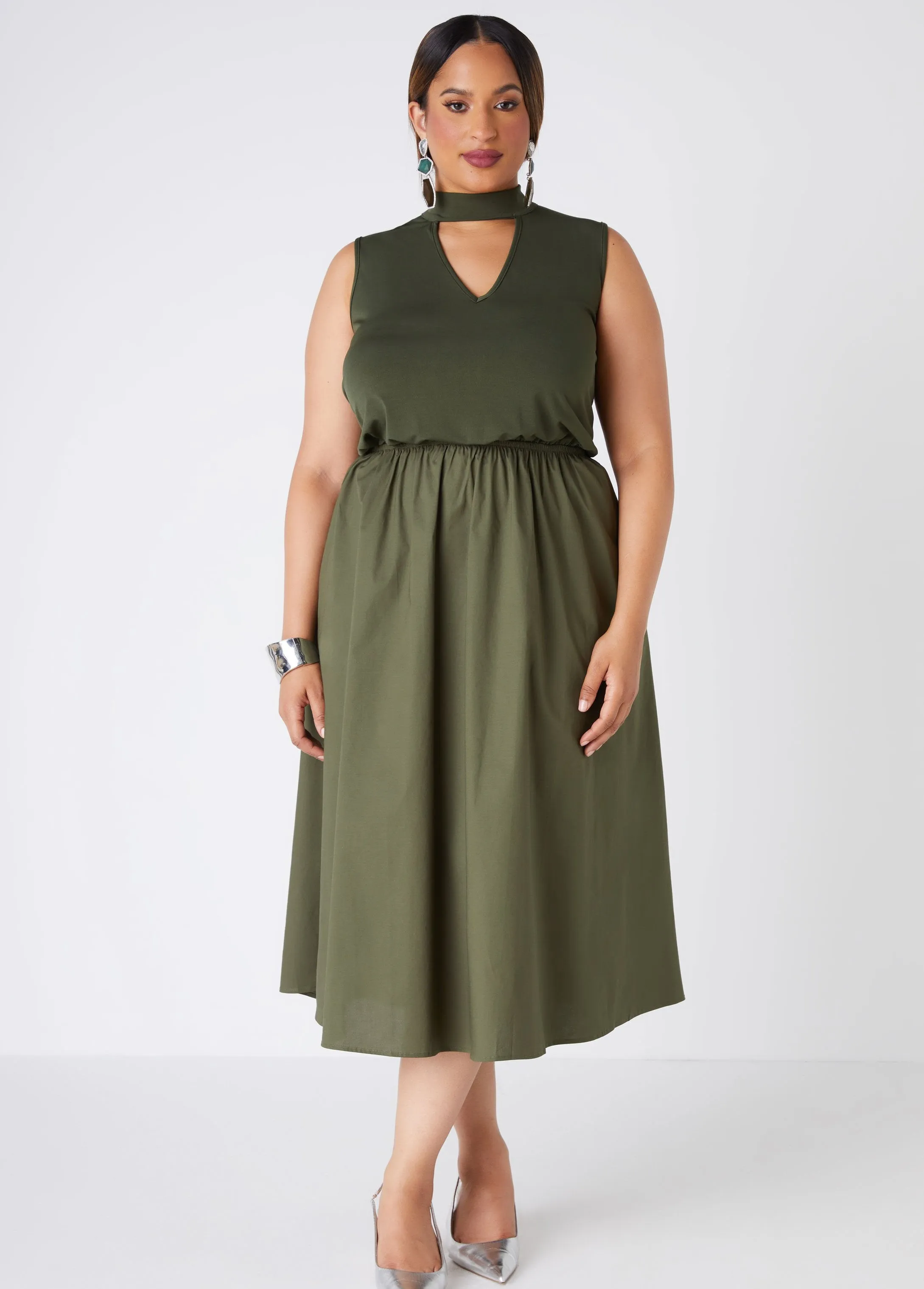 Cutout Poplin Midaxi A Line Dress sold by Ashley Stewart product image thumbnail 5