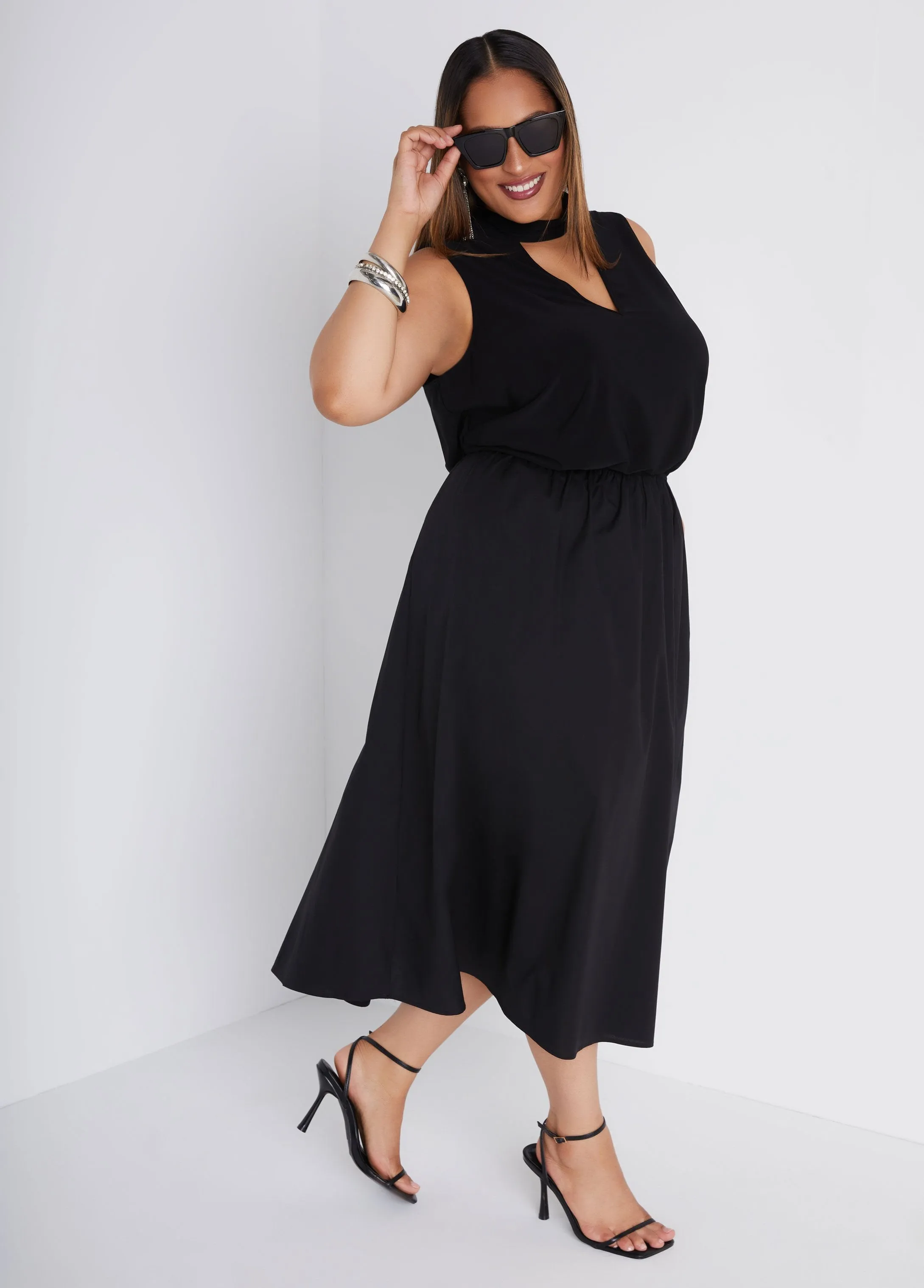 Cutout Poplin Midaxi A Line Dress sold by Ashley Stewart product image thumbnail 3