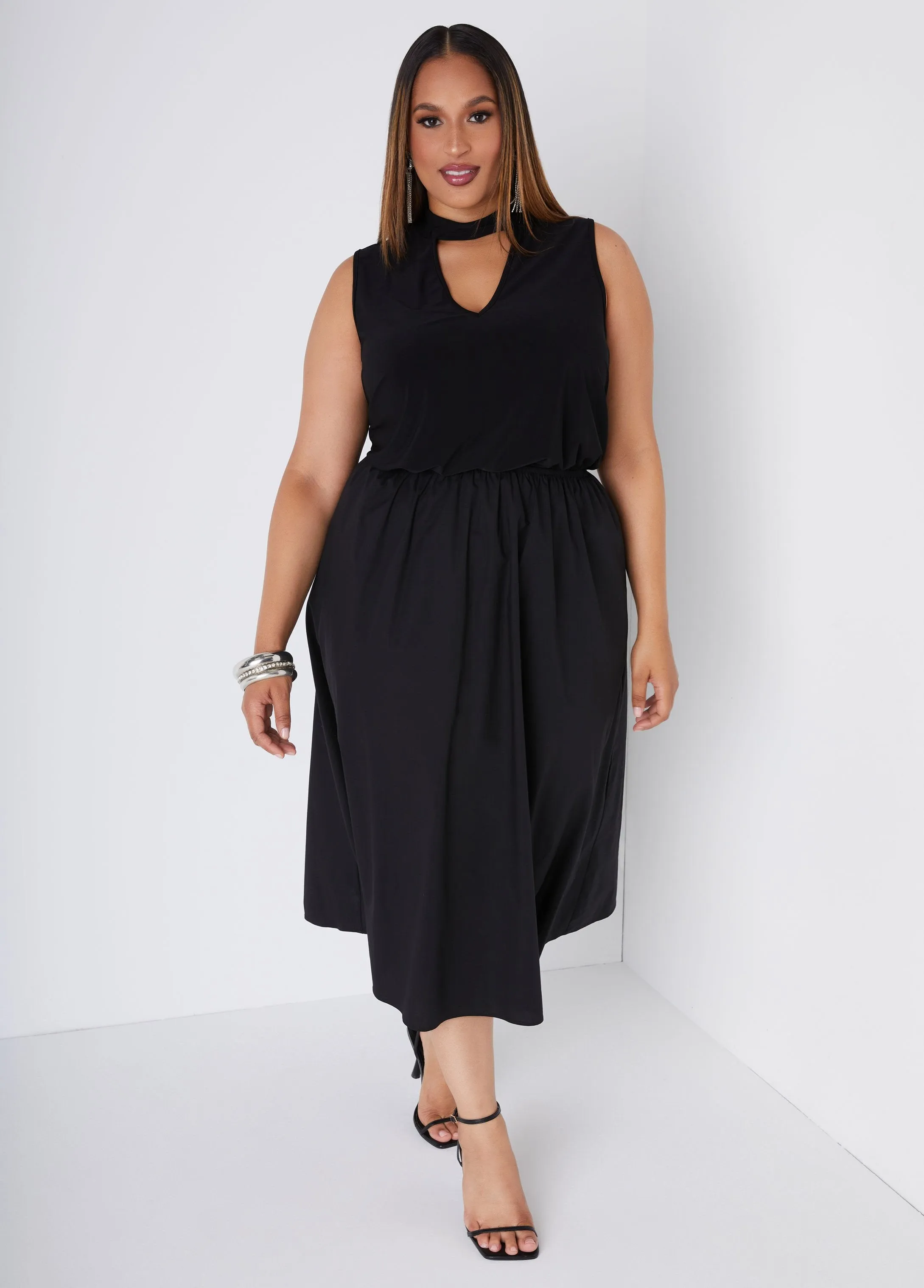 Cutout Poplin Midaxi A Line Dress sold by Ashley Stewart