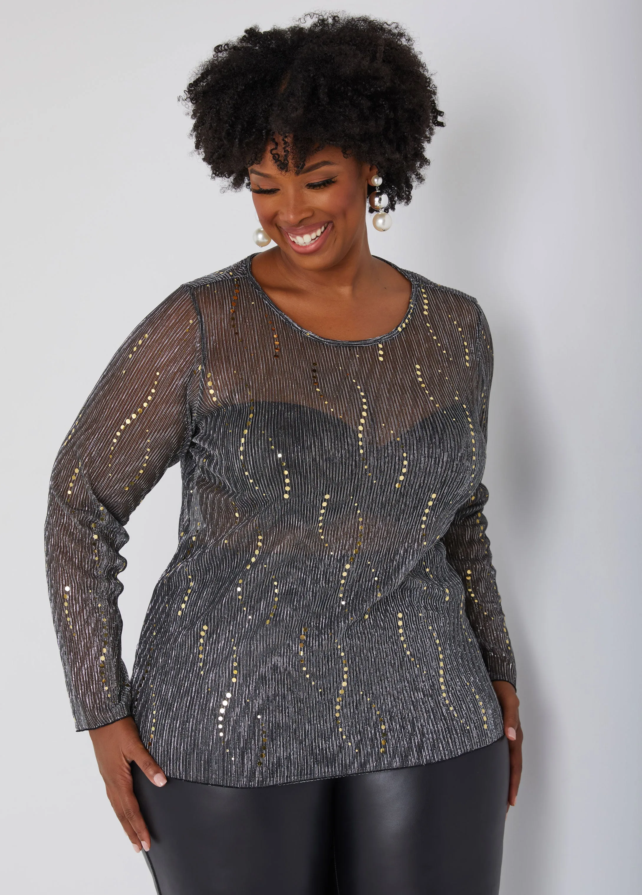 Sequined Metallic Mesh Top sold by Ashley Stewart