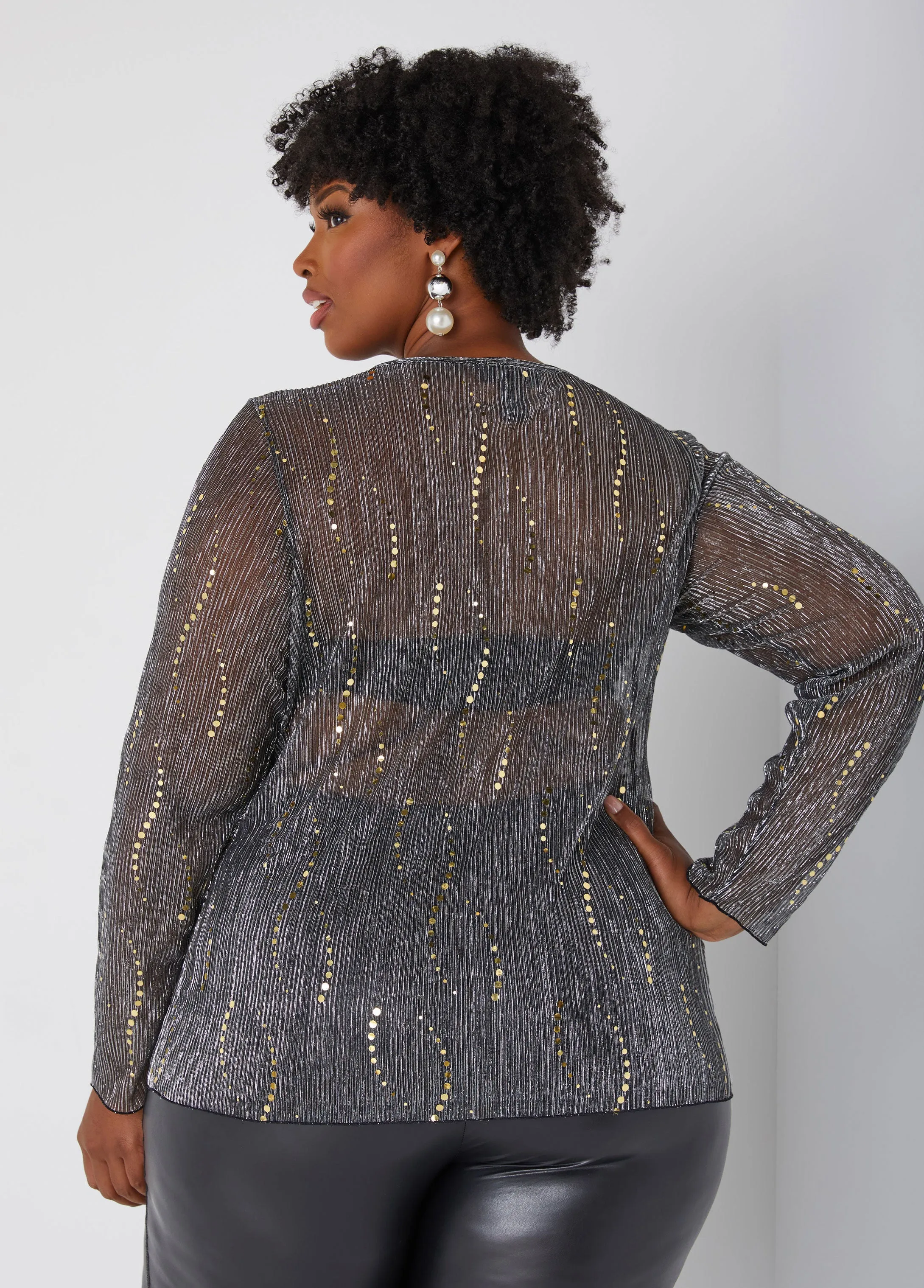 Sequined Metallic Mesh Top sold by Ashley Stewart product image thumbnail 2