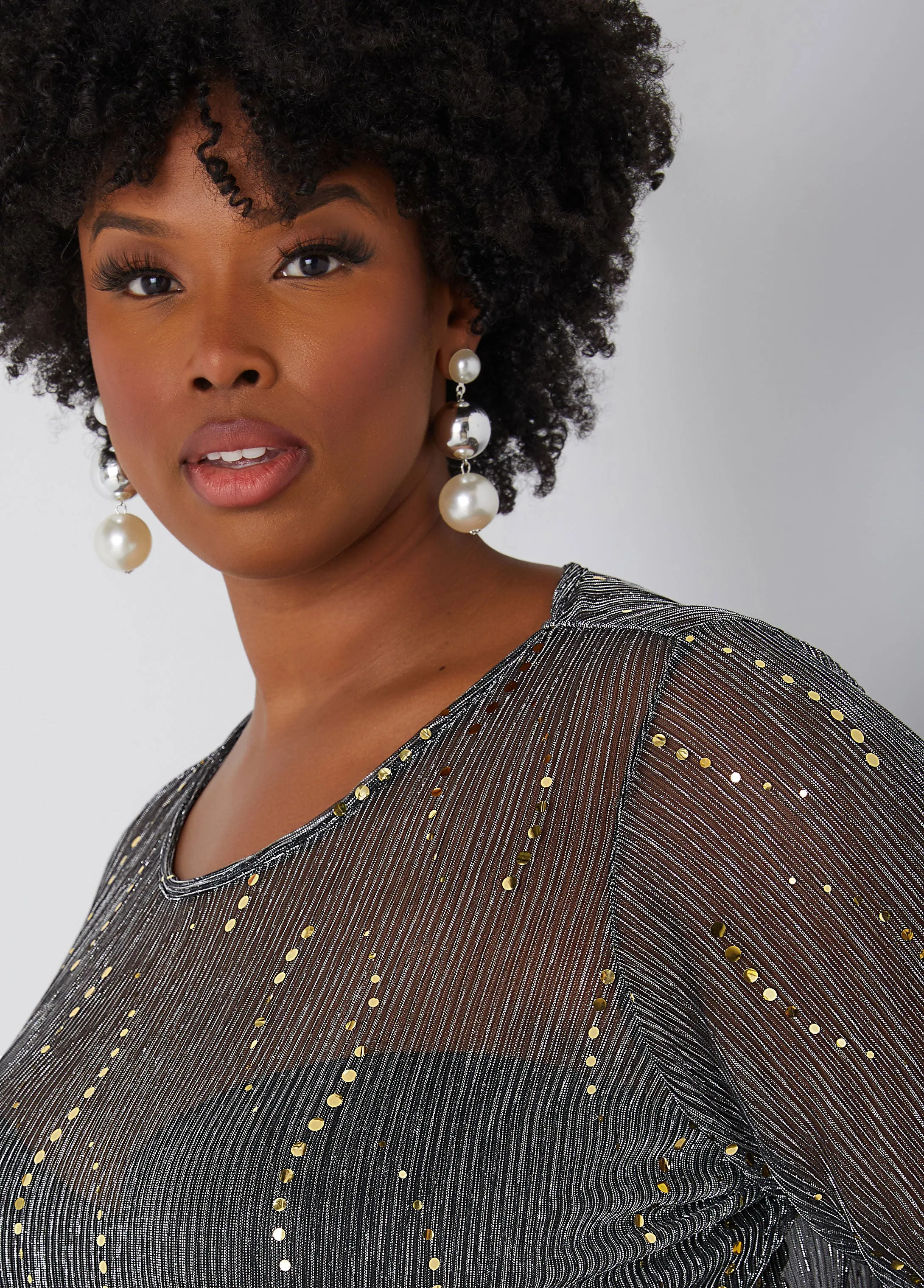 Sequined Metallic Mesh Top sold by Ashley Stewart product image thumbnail 3