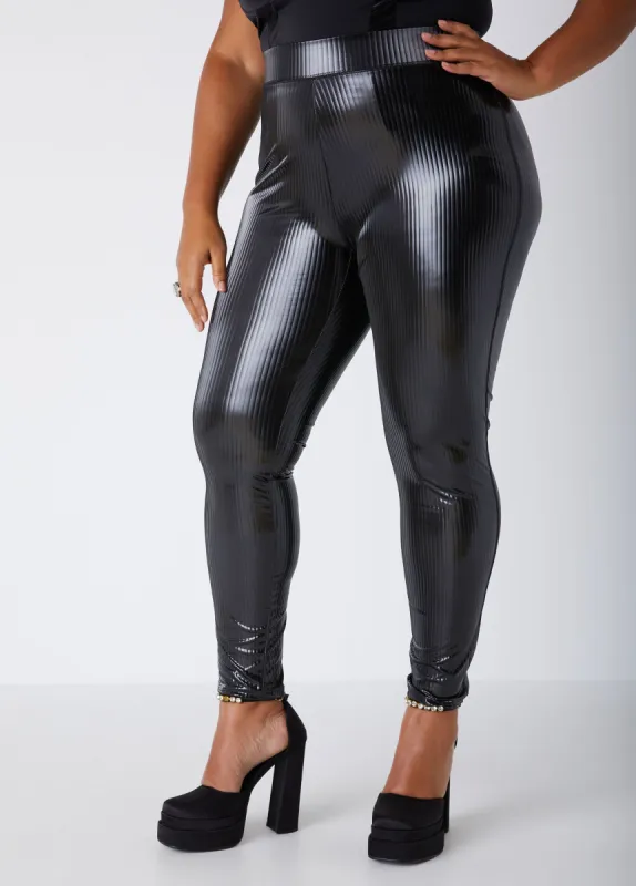 Striped Liquid Leggings sold by Ashley Stewart