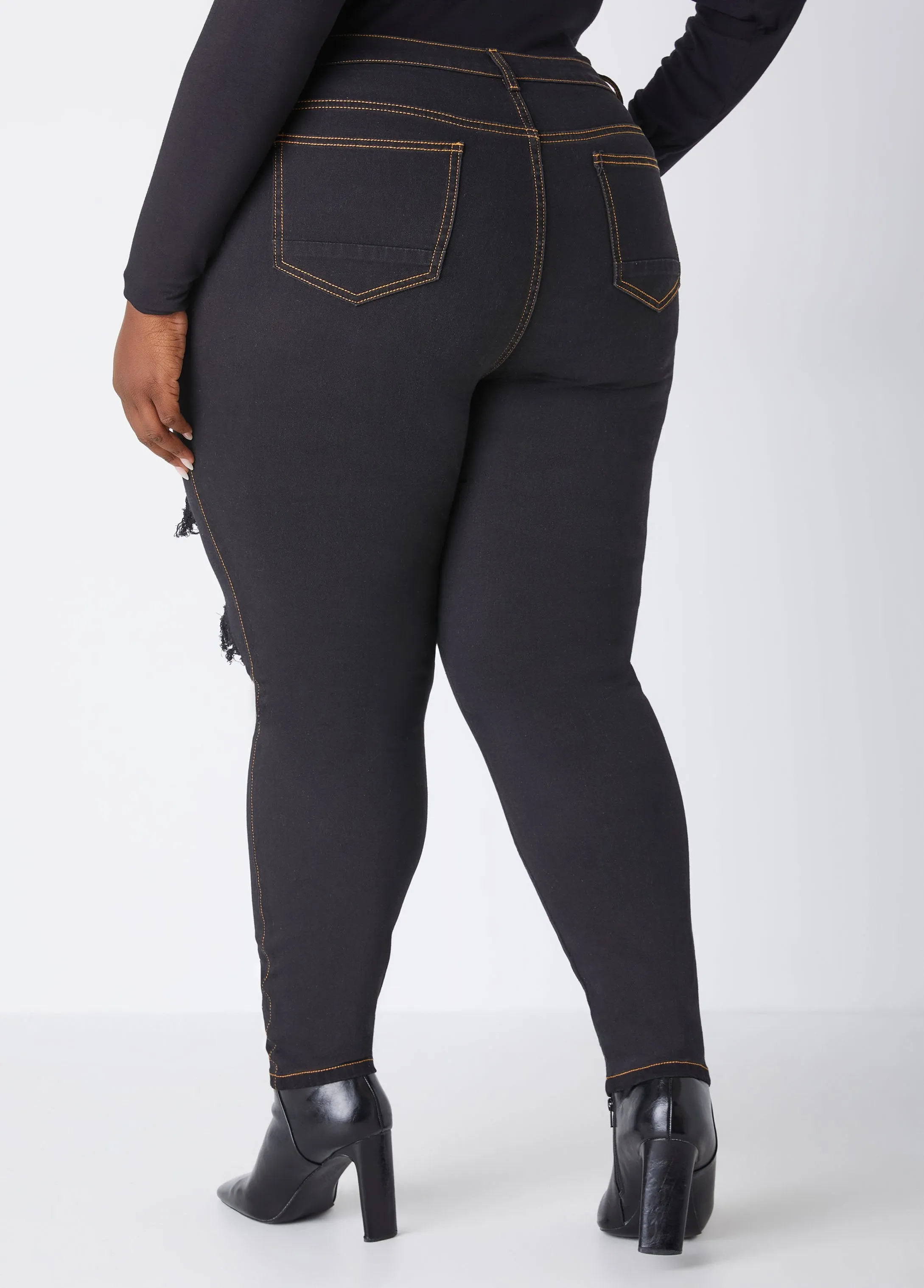 Cutout Ribbed Skinny Jeans sold by Ashley Stewart product image thumbnail 2