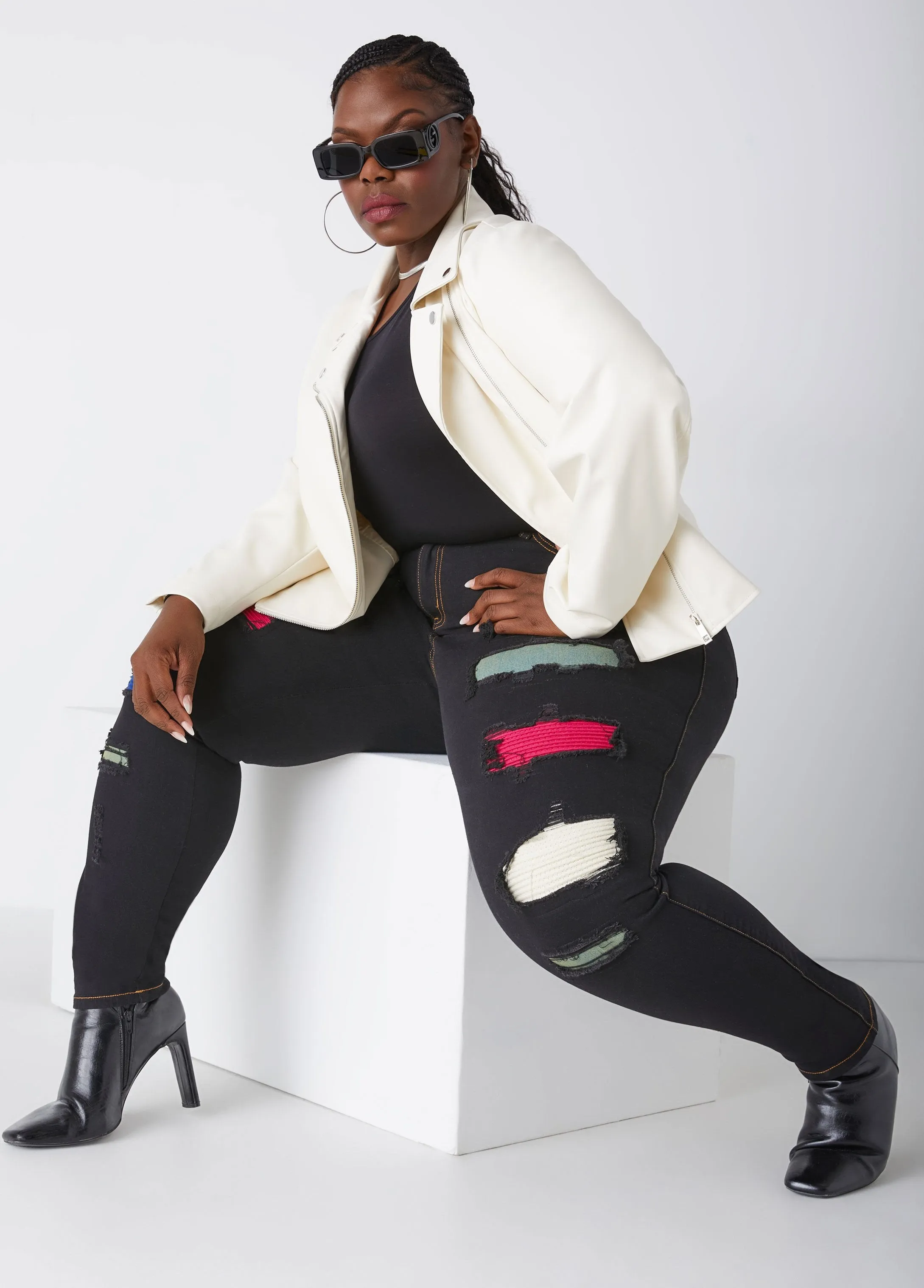 Cutout Ribbed Skinny Jeans sold by Ashley Stewart product image thumbnail 3