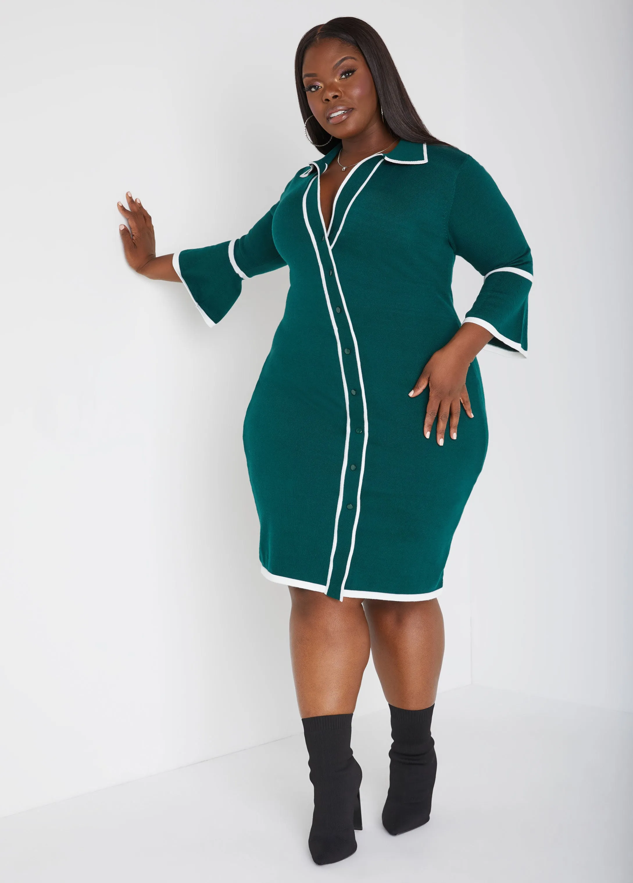 Bell Sleeved Sweater Dress sold by Ashley Stewart product image thumbnail 3