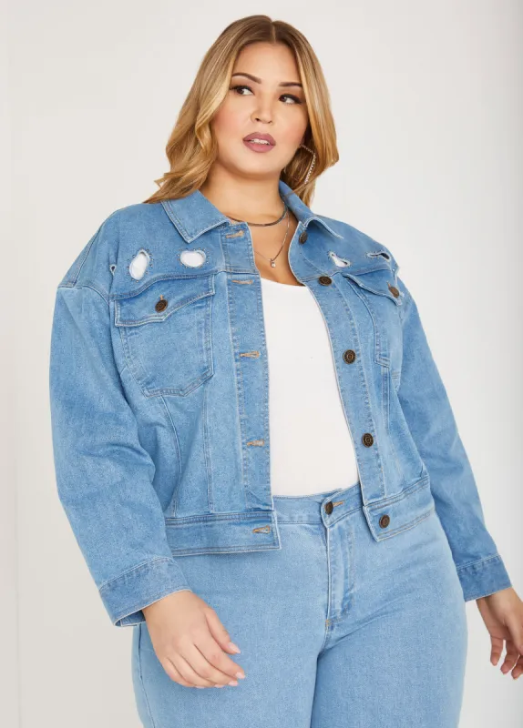Crystal Cutout Denim Jacket sold by Ashley Stewart