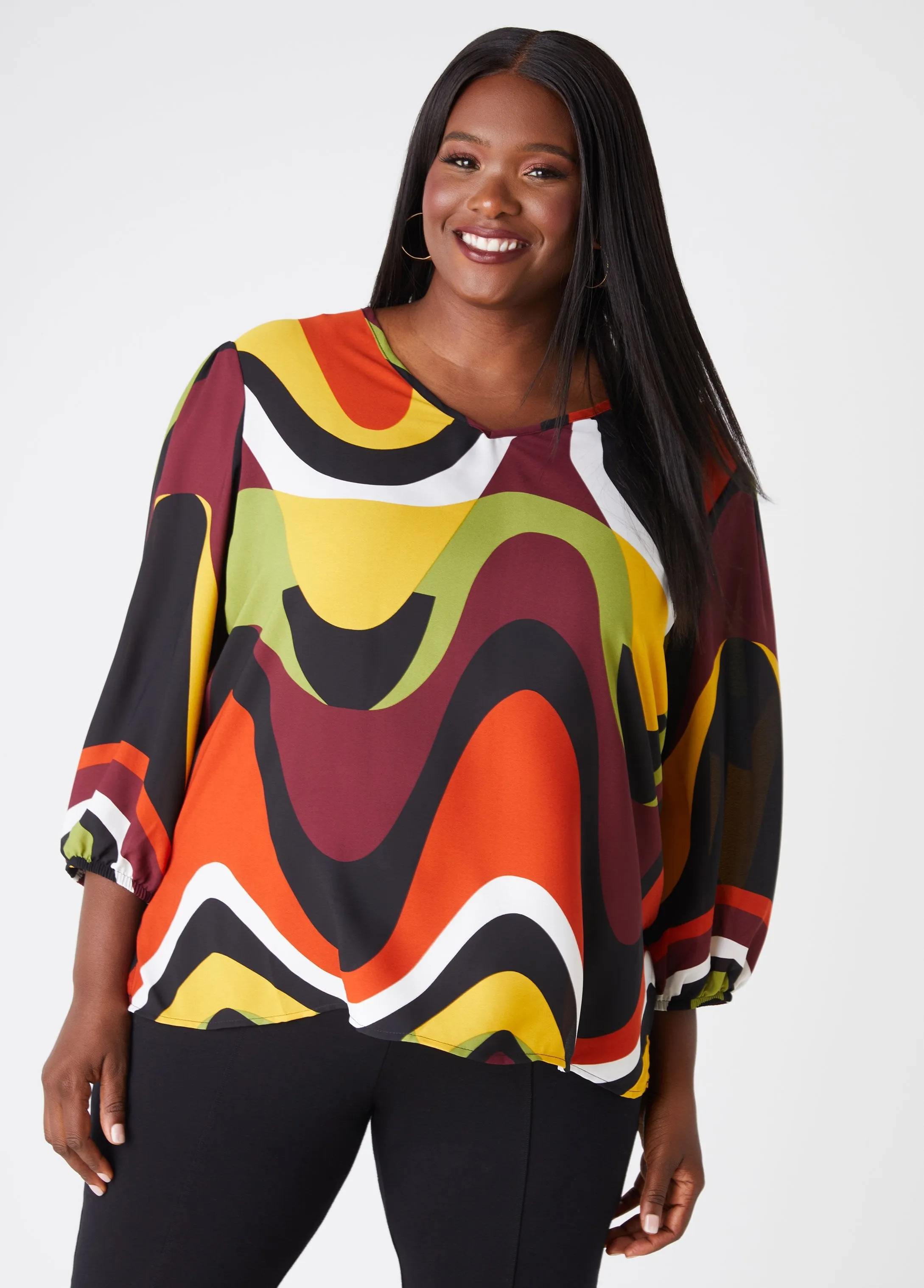 Wavy Print Crepe Top sold by Ashley Stewart