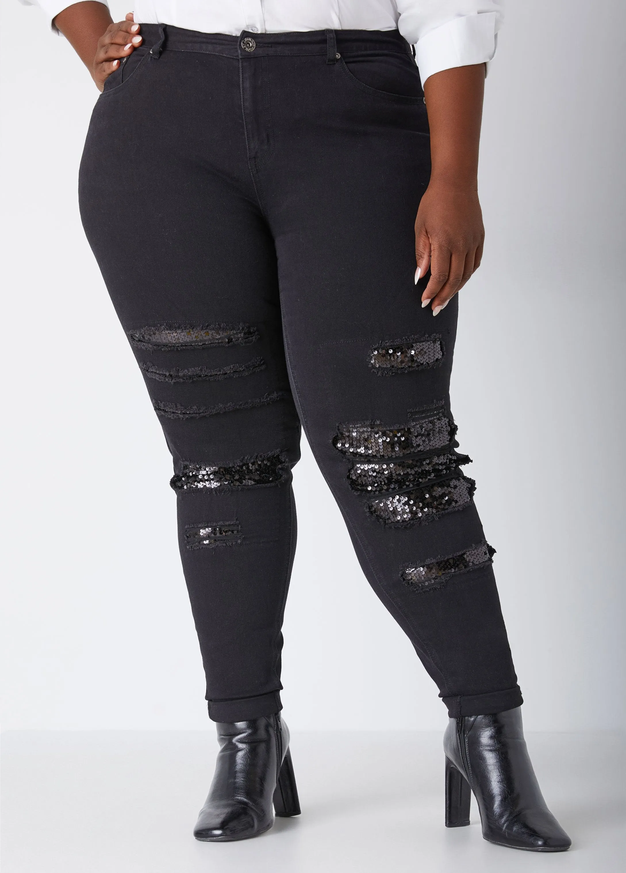 High Rise Sequined Skinny Jeans sold by Ashley Stewart